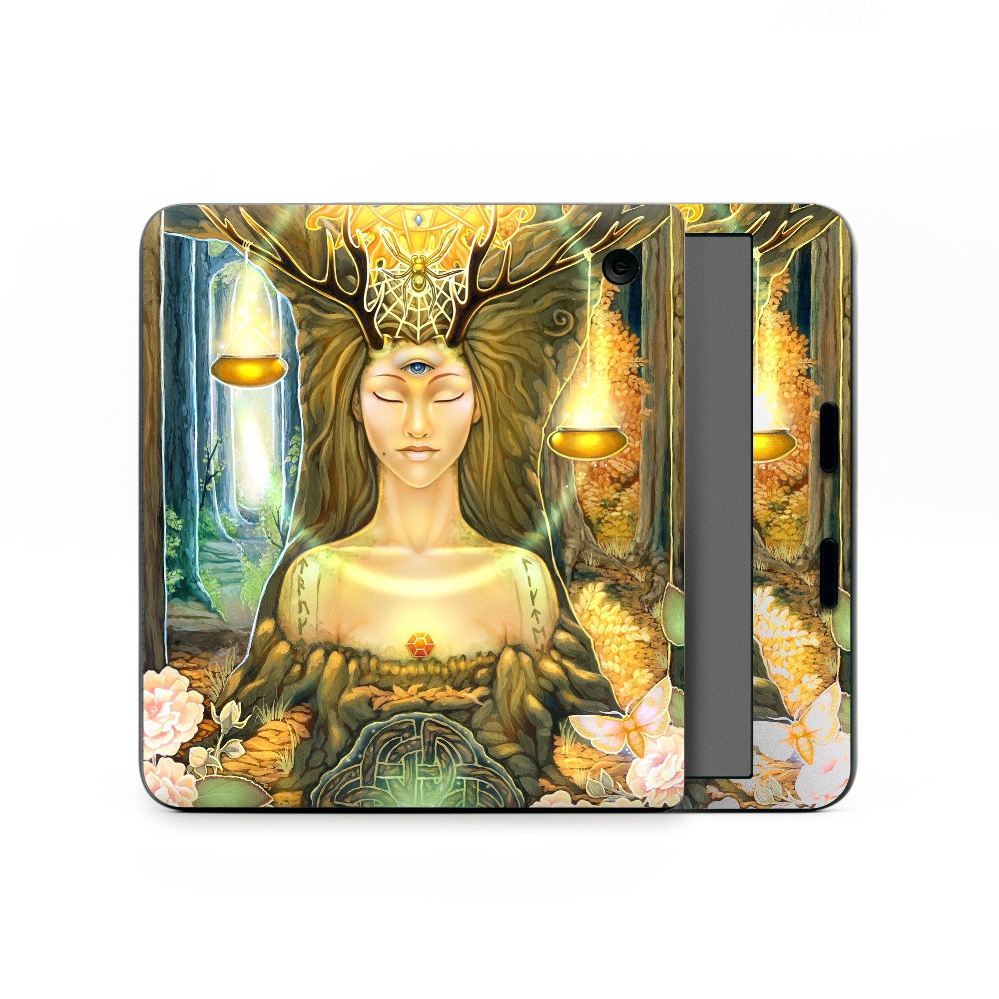 Kobo Libra Colour Skin design of Painting, Art, Illustration, Plant, Fictional character, Mythology, Cg artwork, Visual arts, Glass, Drawing, with yellow, green, brown, pink, orange, black colors