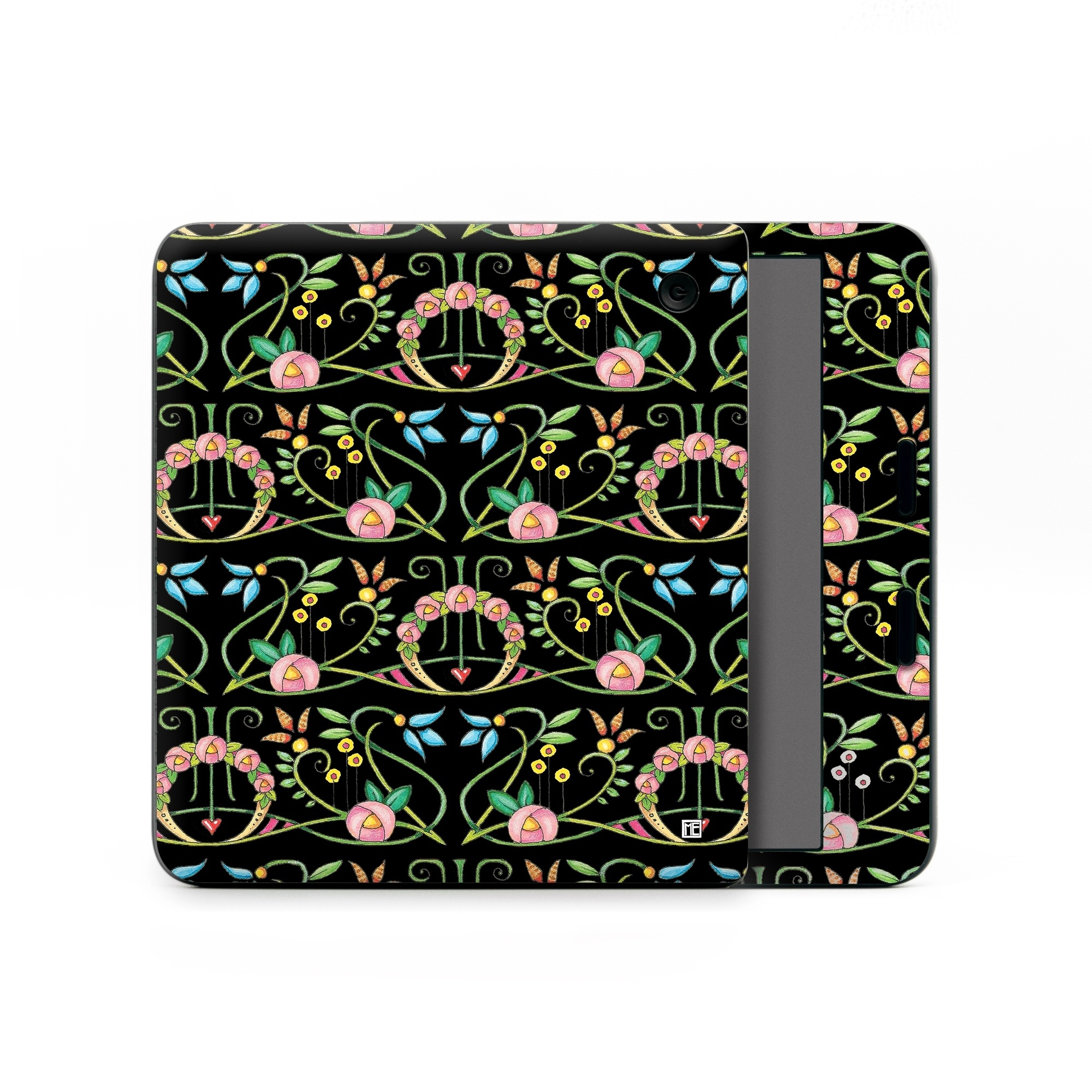 Kobo Libra Colour Skin design of Flower, Rectangle, Textile, Ornament, Plant, Line, Motif, Creative arts, Art, Pattern, with black, pink, blue, green, yellow colors