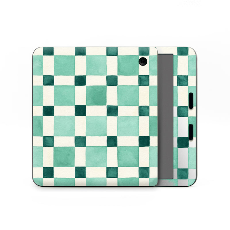 Kobo Libra Colour Skin design of Linens, Tile, with white, green colors