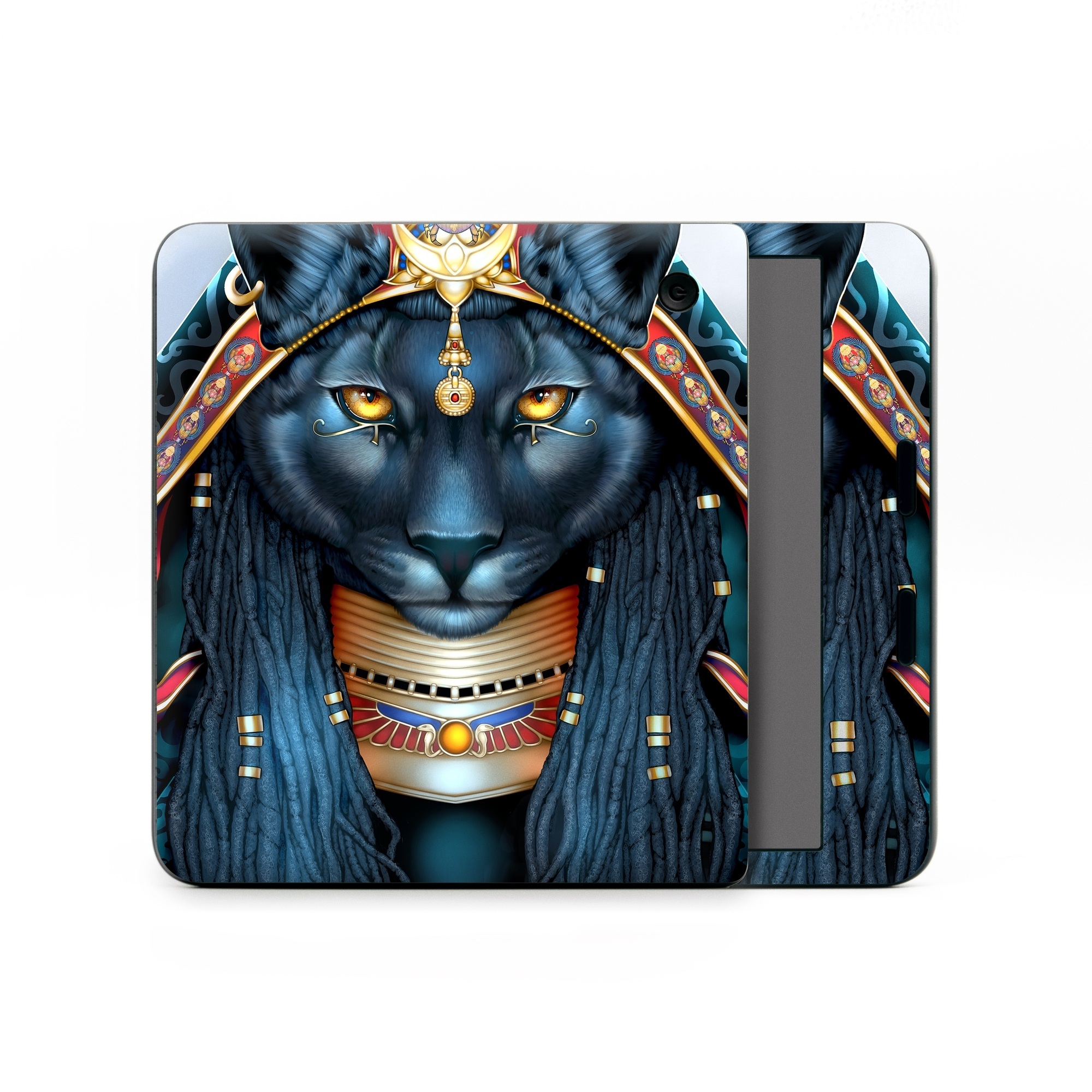 Kobo Libra Colour Skin design of Jaw, Font, Whiskers, Toy, Snout, Personal protective equipment, Fictional character, Electric blue, Graphics, Mask, with black, white, red, blue, yellow, orange colors