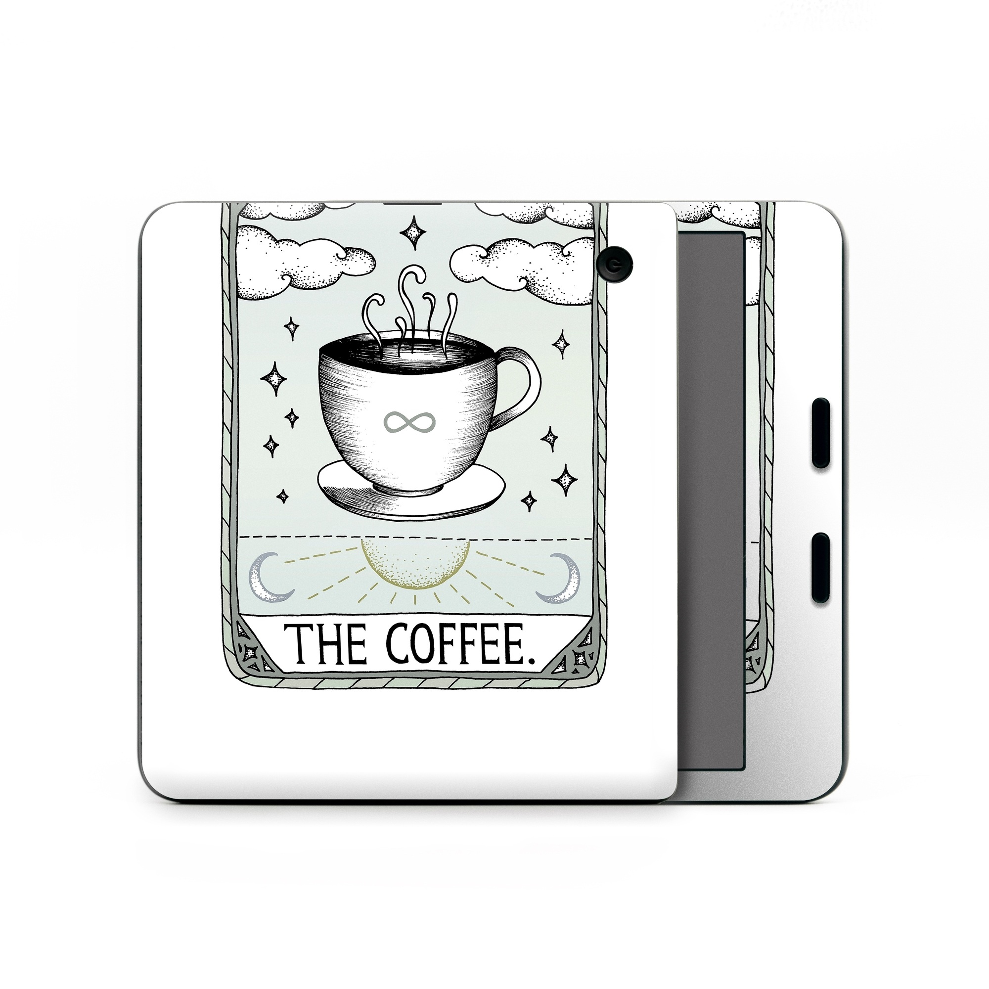 Kobo Libra Colour Skin design of Cup, Cartoon, Drinkware, Coffee cup, Tableware, Teacup, Illustration, Drink, Line art, with white, black, green, gray, yellow colors