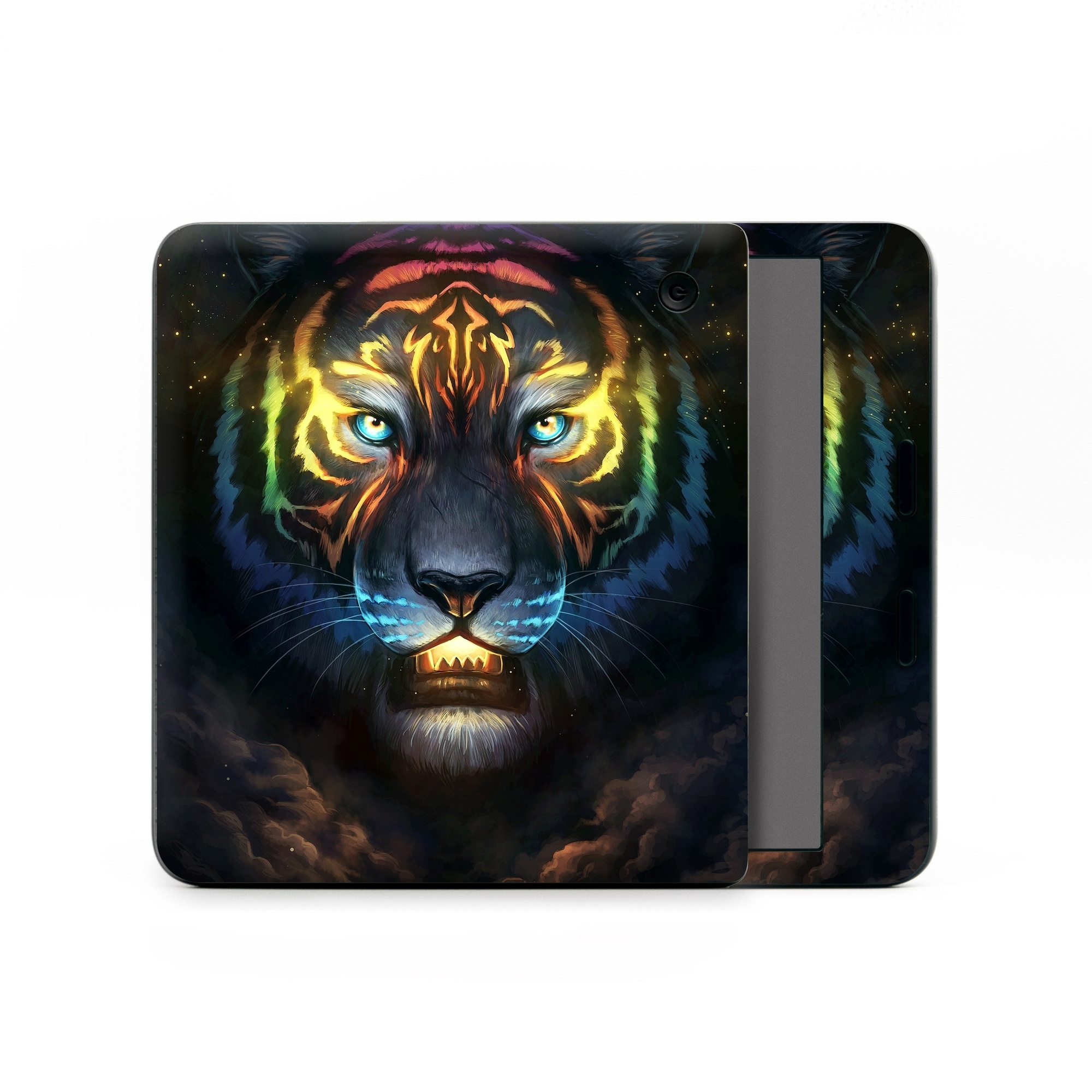 Kobo Libra Colour Skin design of Felidae, Vertebrate, Carnivore, Organism, Painting, Roar, Bengal tiger, Big cats, Art, Whiskers, with black, yellow, orange, red, green, purple, blue colors