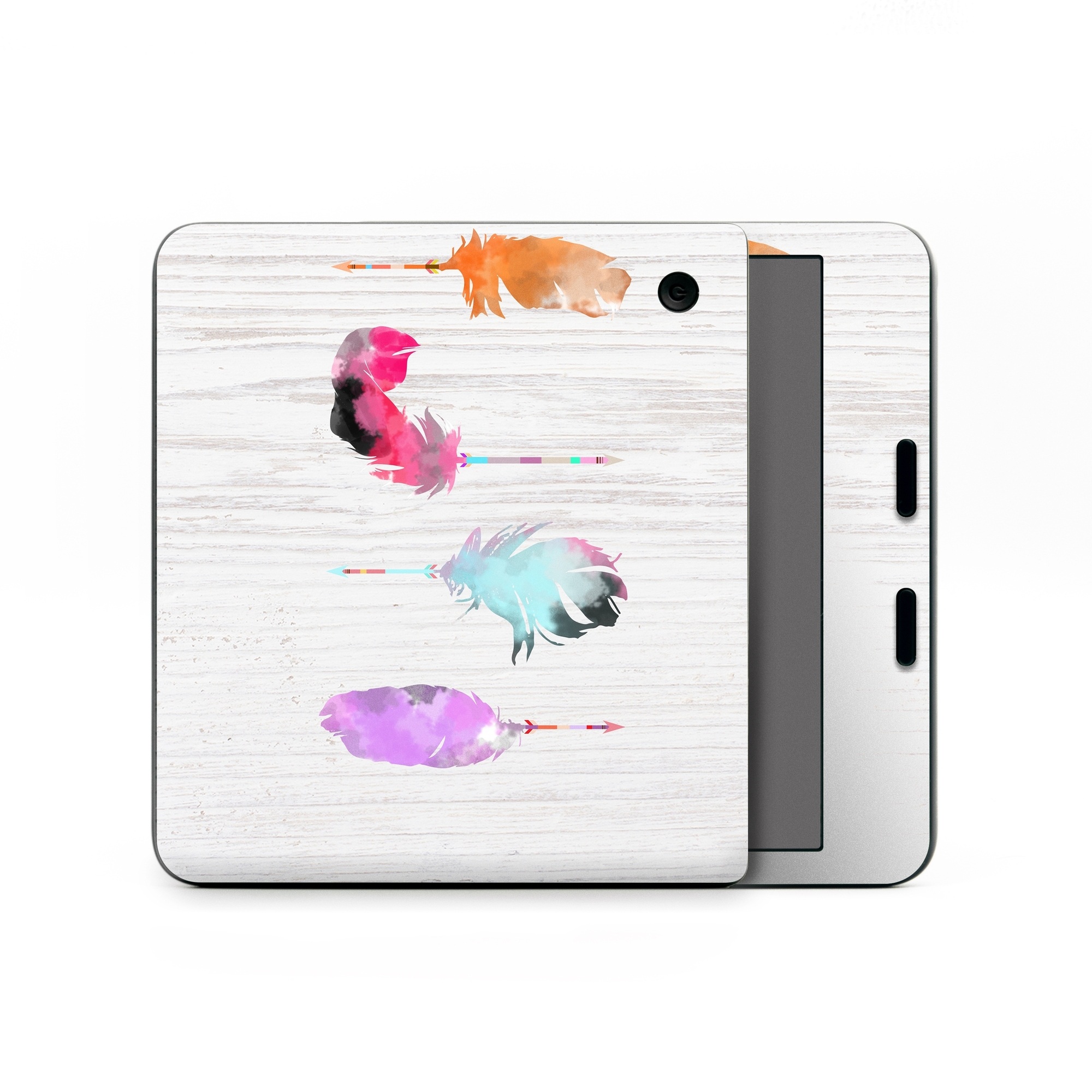 Kobo Libra Colour Skin design of Pink, Watercolor paint, Illustration, Feather, Design, Art, Painting, Graphic design, Visual arts, Drawing, with white, orange, red, blue, pink, purple, green colors