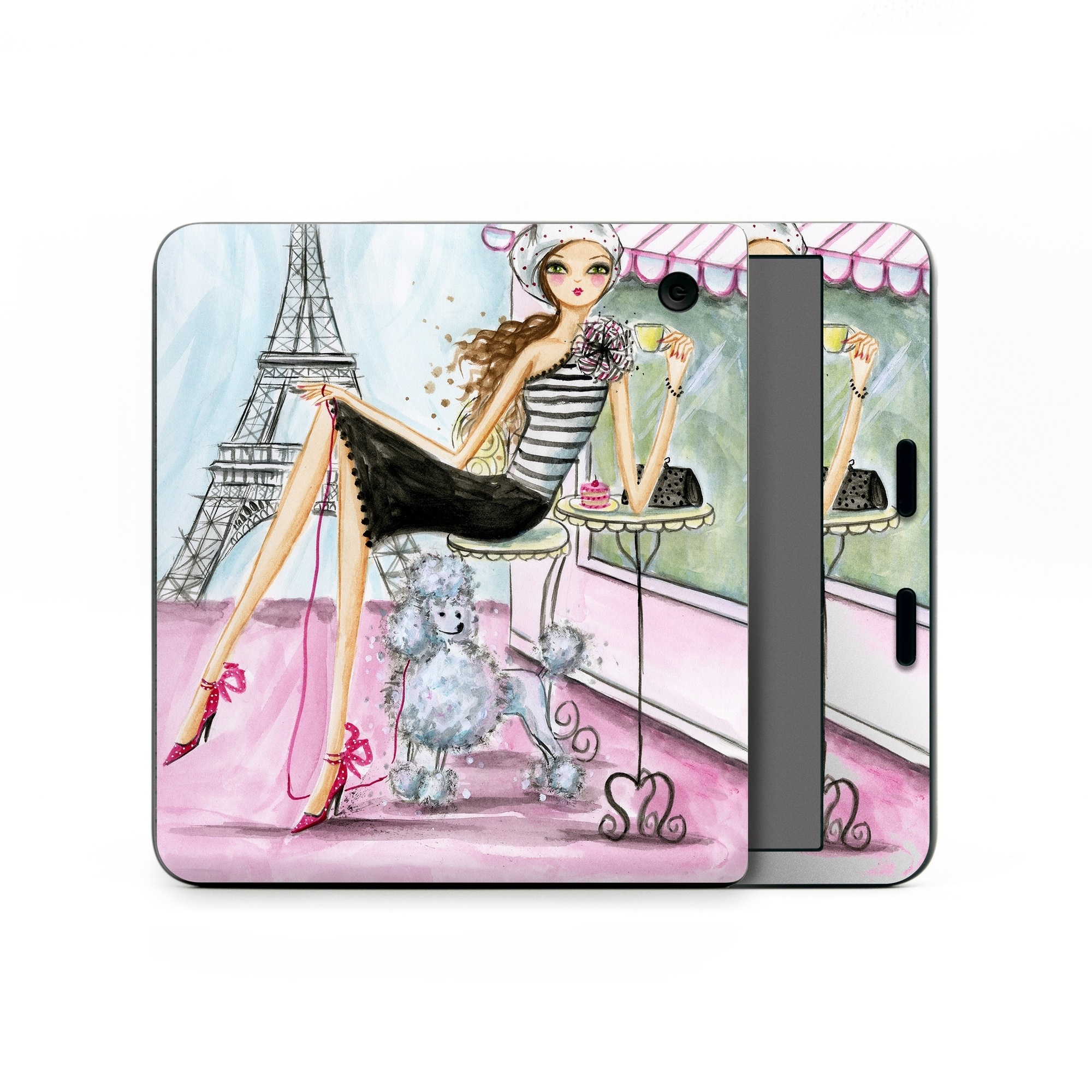 Kobo Libra Colour Skin design of Pink, Illustration, Sitting, Konghou, Watercolor paint, Fashion illustration, Art, Drawing, Style, with gray, purple, blue, black, pink colors