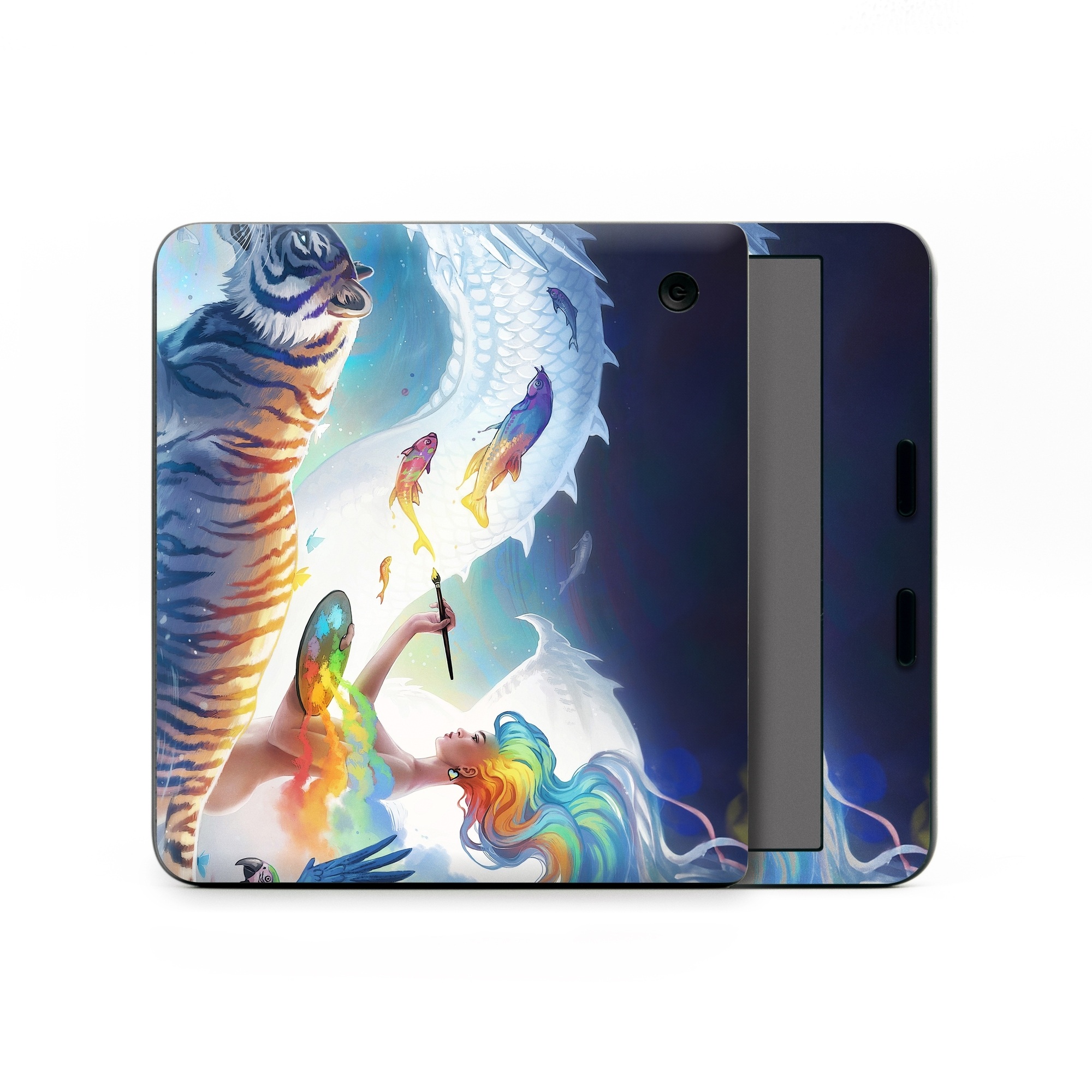 Kobo Libra Colour Skin design of Siberian tiger, Bengal tiger, Vertebrate, Tiger, Felidae, Mammal, Water, Carnivore, Art, Painting, with blue, red, yellow, orange, green, purple, black, white colors