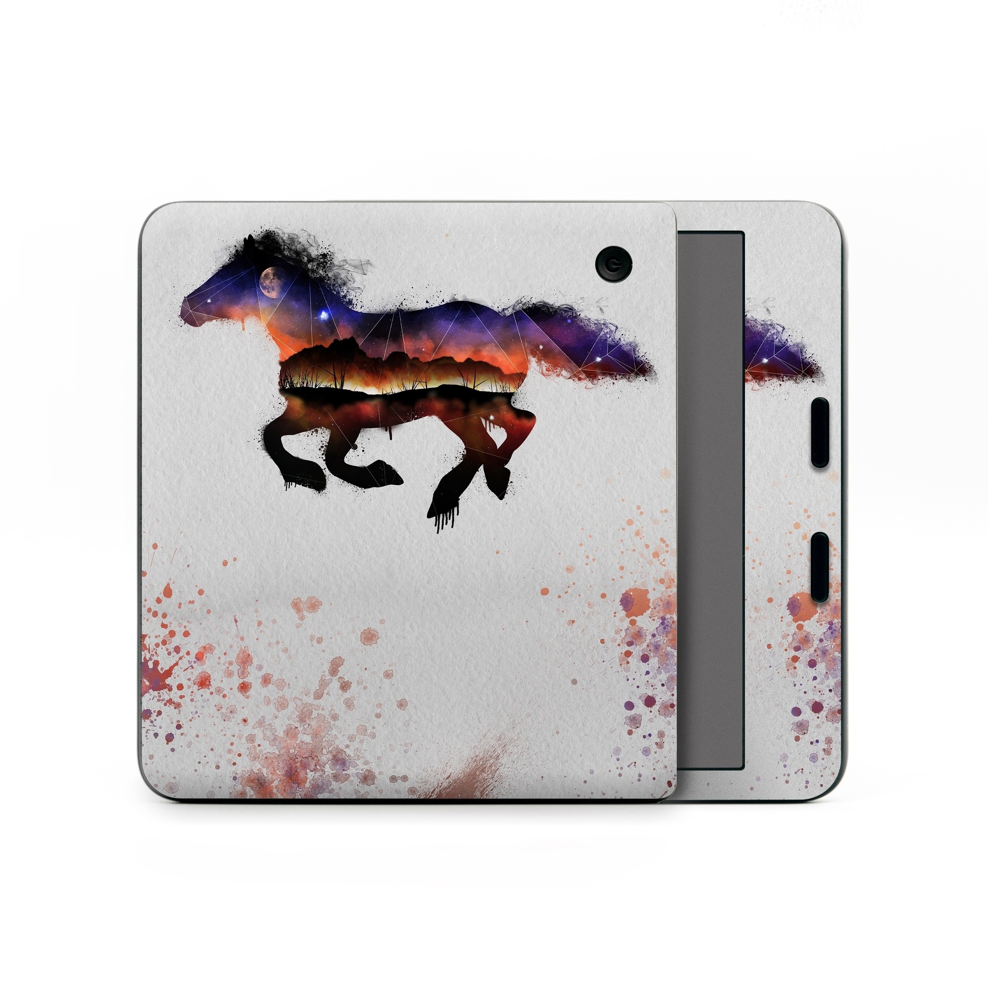 Kobo Libra Colour Skin design of Watercolor paint, Illustration, Art, Horse, Paint, Drawing, Graphic design, Painting, Visual arts, Mustang horse, with gray, white, purple, red, yellow, black, orange colors