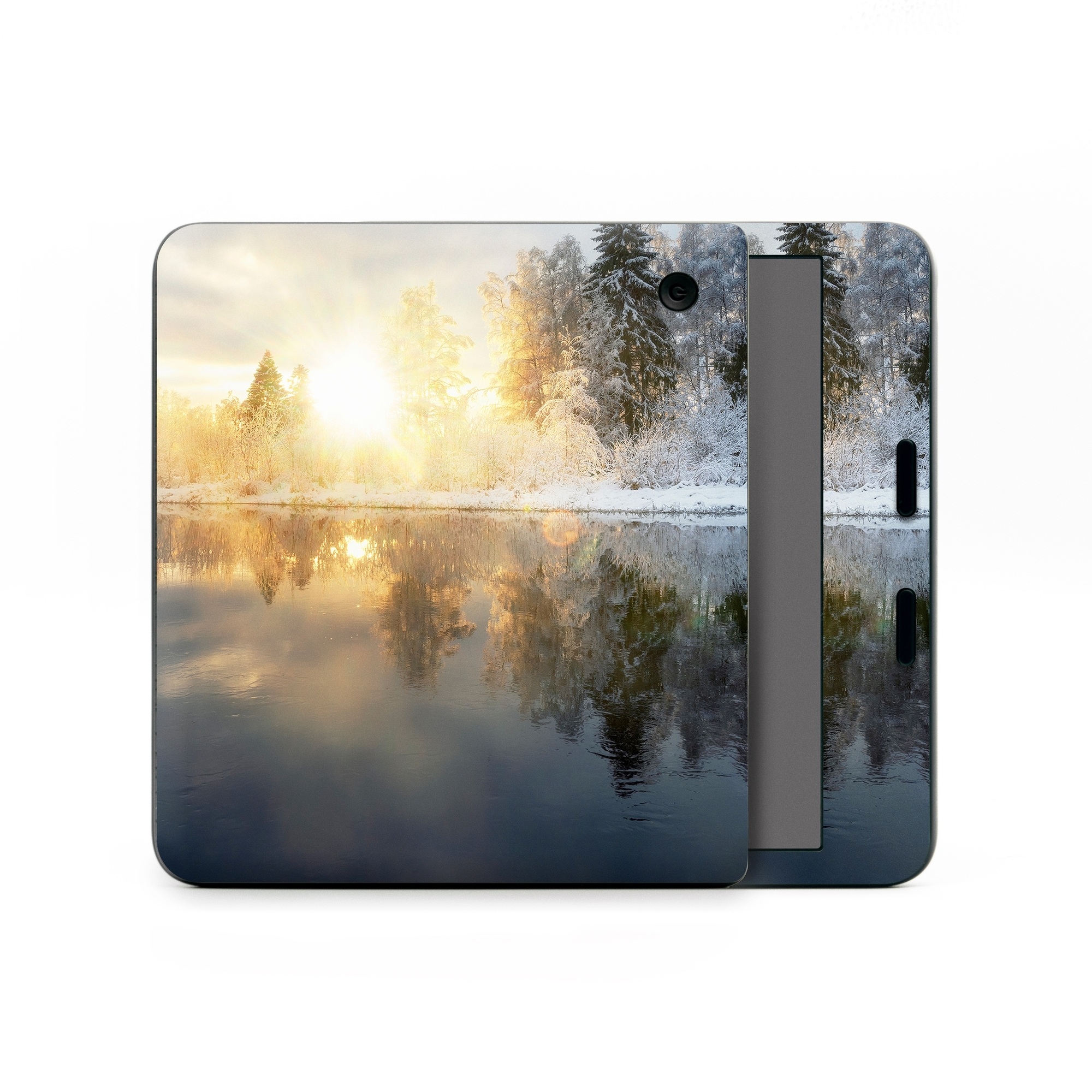 Kobo Libra Colour Skin design of Cloud, Water, Sky, Water resources, Atmosphere, Plant, Natural landscape, Branch, Tree, Freezing, with blue, black, yellow, orange, white colors