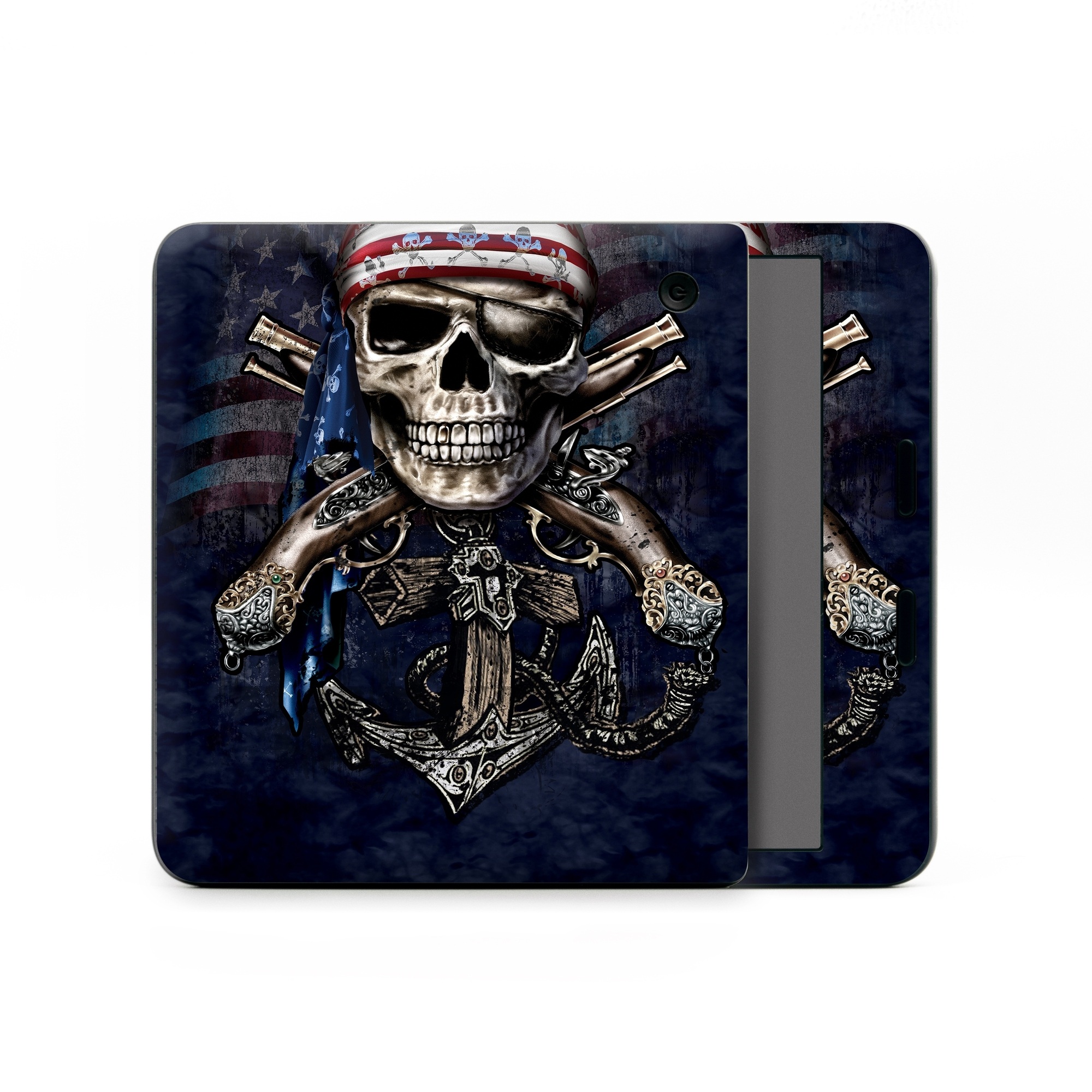 Kobo Libra Colour Skin design of Skull, Bone, Skeleton, Illustration, Outerwear, T-shirt, Flag, Art, with black, gray, red colors