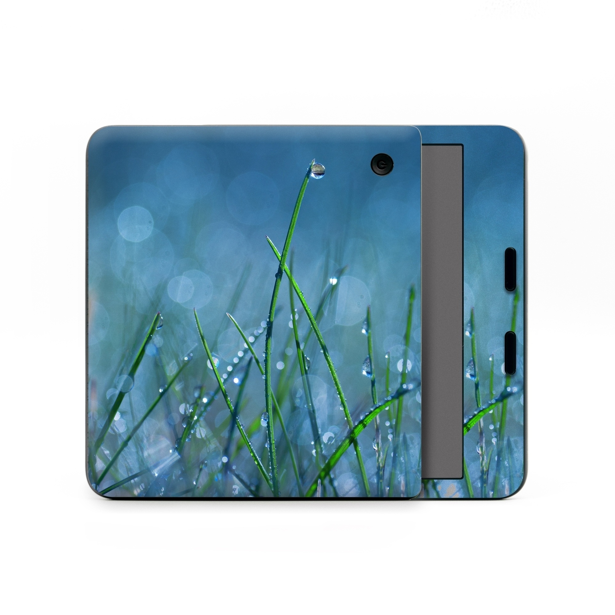 Kobo Libra Colour Skin design of Moisture, Dew, Water, Green, Grass, Plant, Drop, Grass family, Macro photography, Close-up, with blue, black, green, gray colors