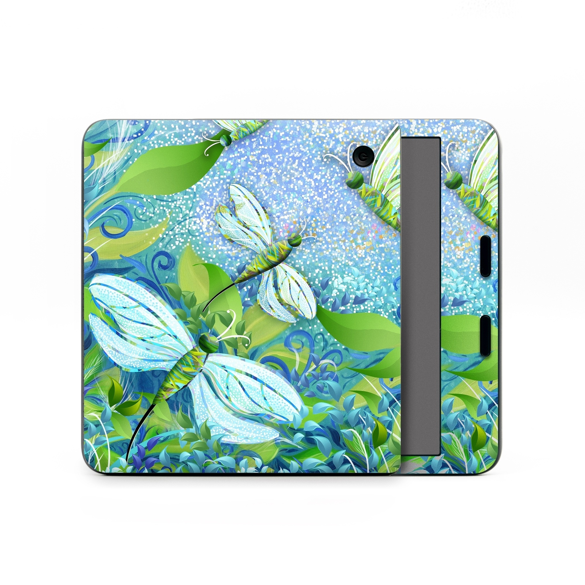 Kobo Libra Colour Skin design of Green, Blue, Leaf, Plant, Pattern, Tree, Design, Organism, Branch, Flower, with gray, blue, green, purple colors