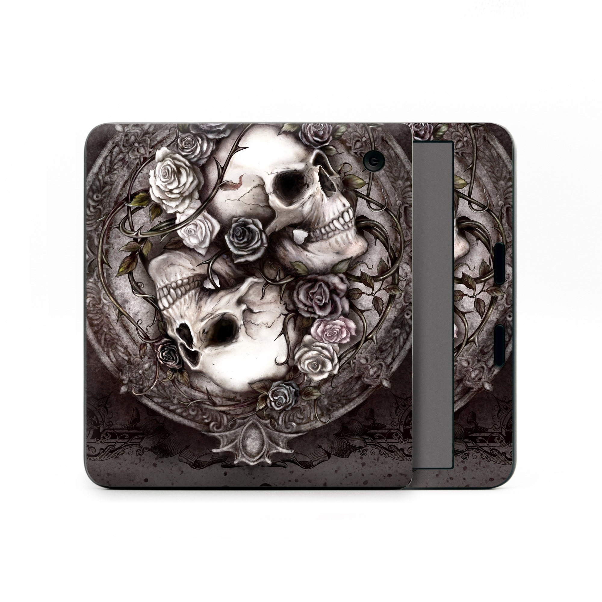 Kobo Libra Colour Skin design of Skull, Bone, Illustration, Font, Still life photography, Photography, Still life, Art, Monochrome, Circle, with black, white, brown, pink colors