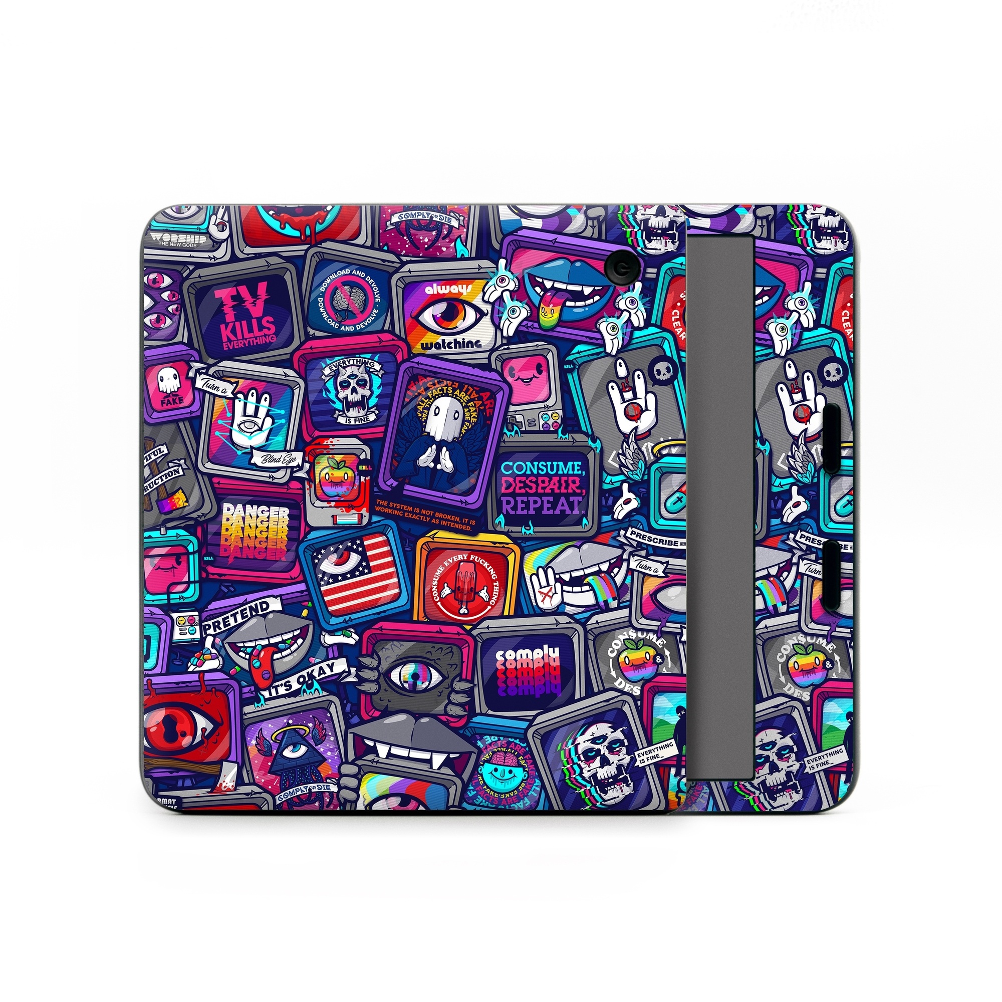 Kobo Libra Colour Skin design of Pattern, Font, Art, Visual arts, Collection, with red, blue, black, gray, purple, yellow, white, green colors