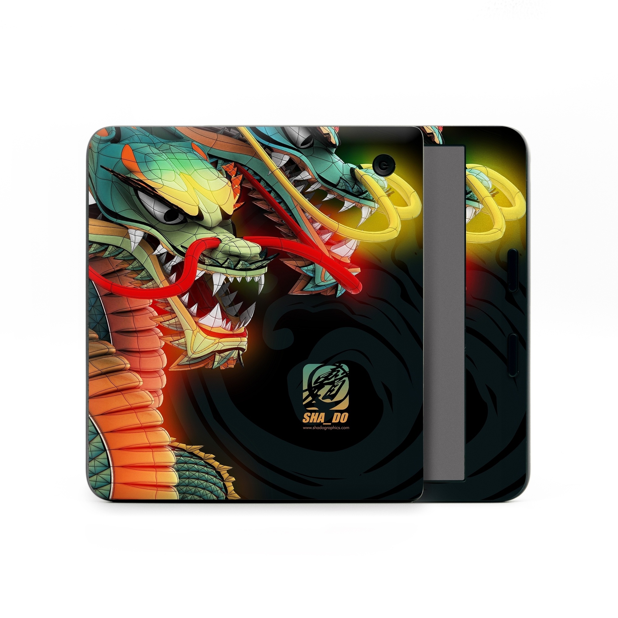 Kobo Libra Colour Skin design of Dragon, Fictional character, Illustration, Art, Cg artwork, Fiction, Mythical creature, Graphics, with black, green, red, yellow, orange colors