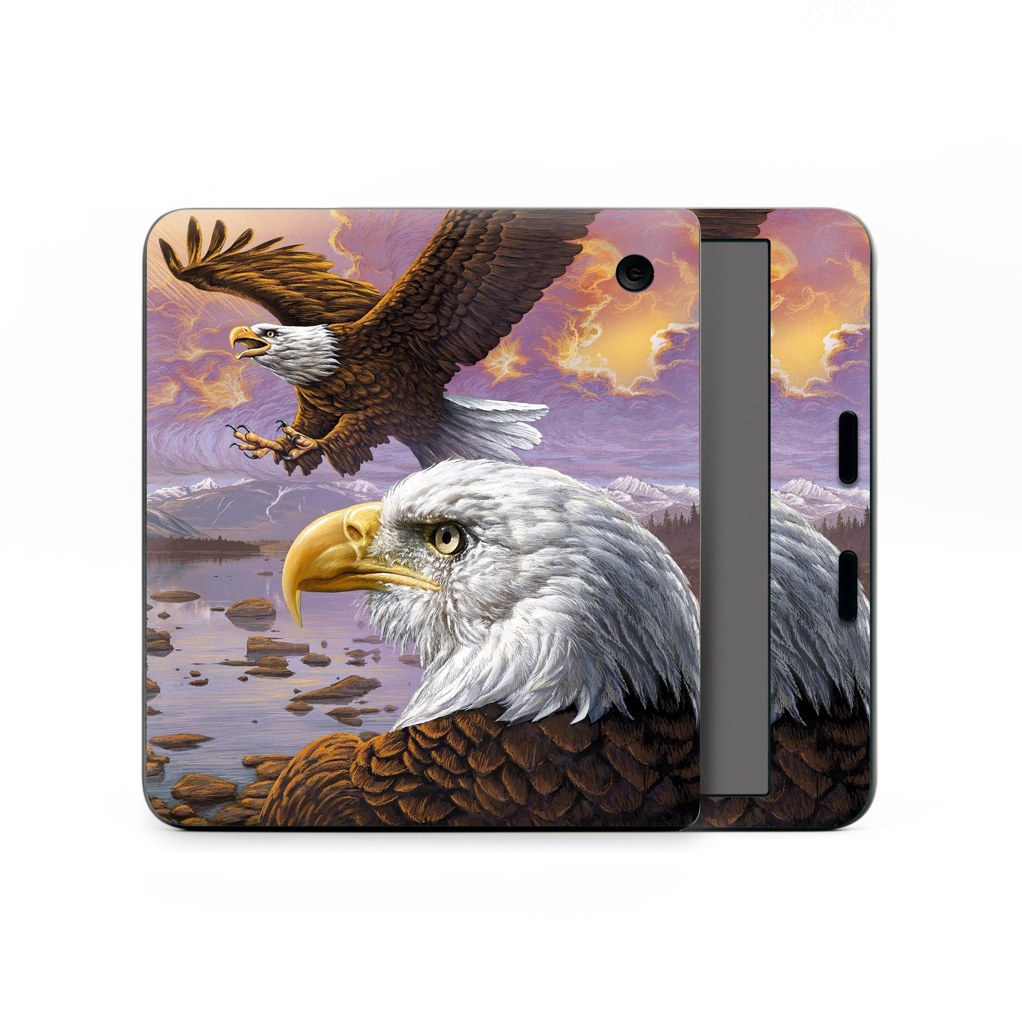 Kobo Libra Colour Skin design of Bird, Bird of prey, Bald eagle, Vertebrate, Eagle, Accipitriformes, Accipitridae, Golden eagle, Beak, Hawk, with gray, black, green, red, purple colors