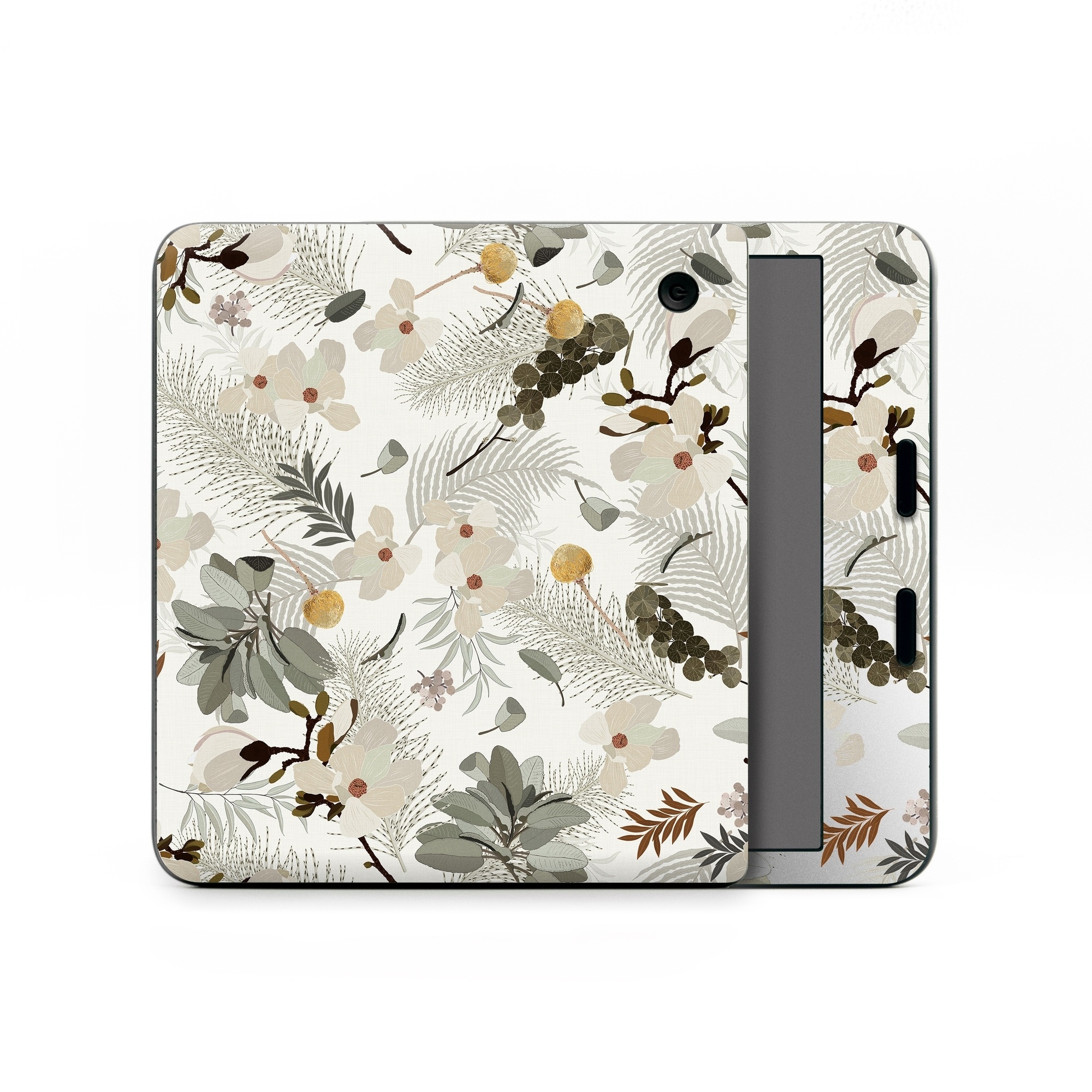 Kobo Libra Colour Skin design of Branch, Botany, Twig, Plant, Textile, Organism, Art, Creative arts, Pattern, Tints and shades, with white, green, yellow, brown, gray colors
