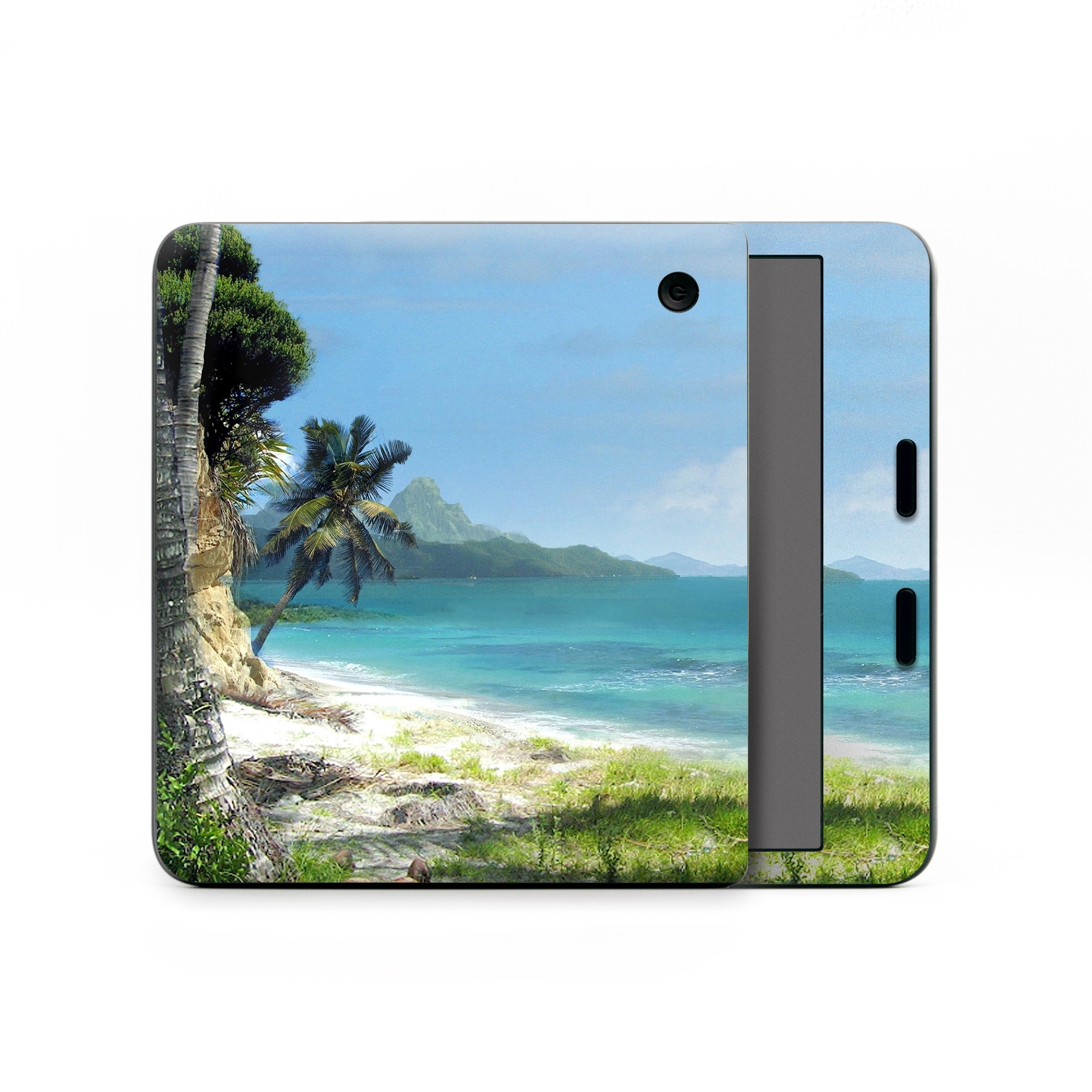 Kobo Libra Colour Skin design of Body of water, Tropics, Nature, Natural landscape, Shore, Coast, Caribbean, Sea, Tree, Beach, with gray, black, blue, green colors
