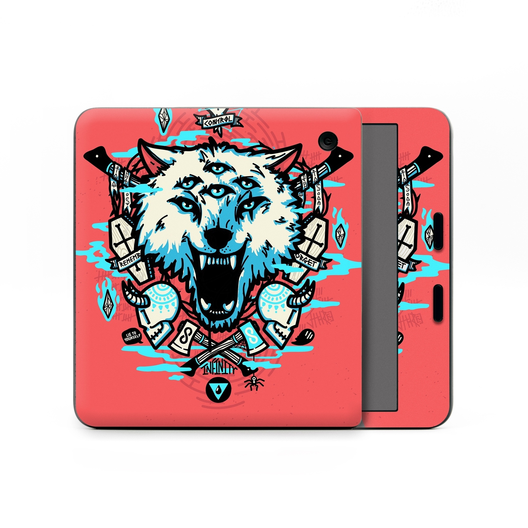 Kobo Libra Colour Skin design of Graphic design, Illustration, Crest, Logo, T-shirt, Symbol, Font, Graphics, Emblem, Pattern, with red, blue, black, gray colors