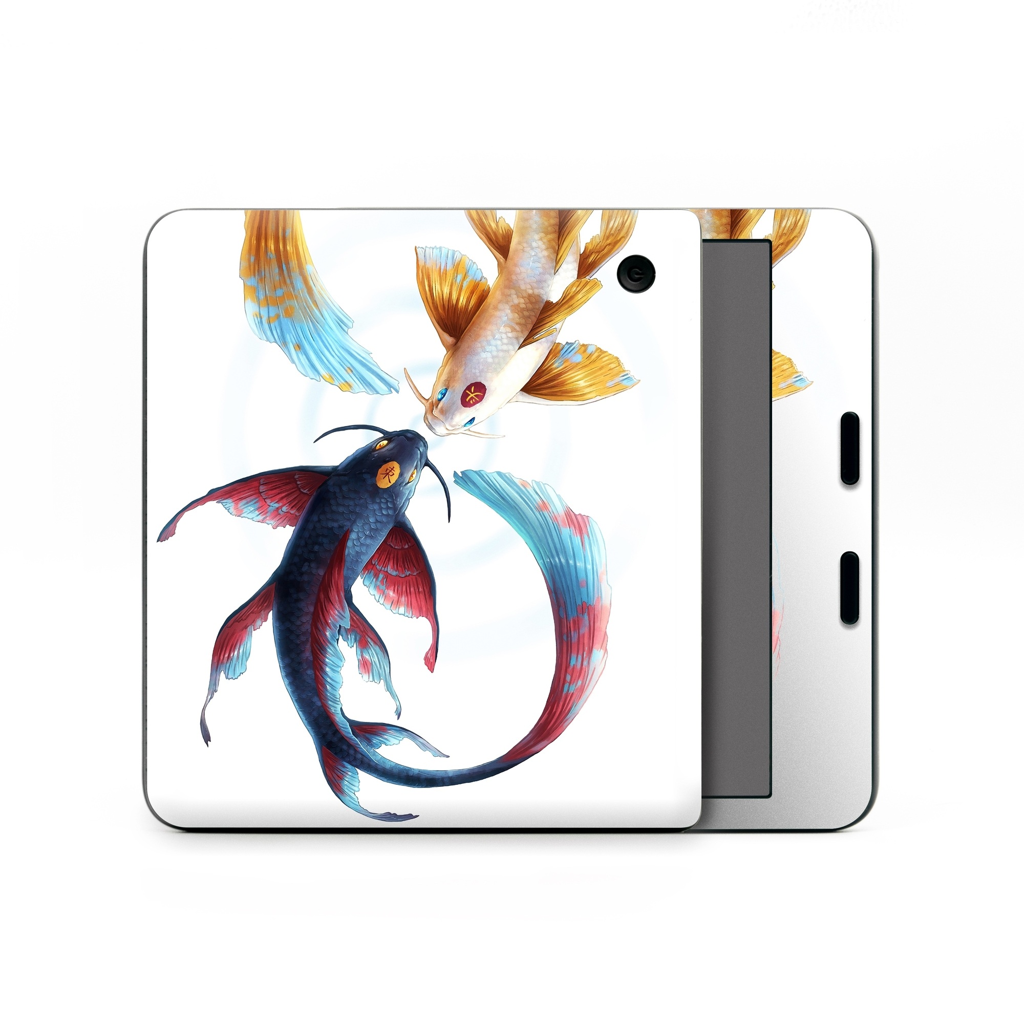 Kobo Libra Colour Skin design of Marine invertebrates, Art, Wing, Feather, Tree, Beak, Electric blue, Fish, Natural material, Painting, with white, black, yellow, orange, red, blue colors