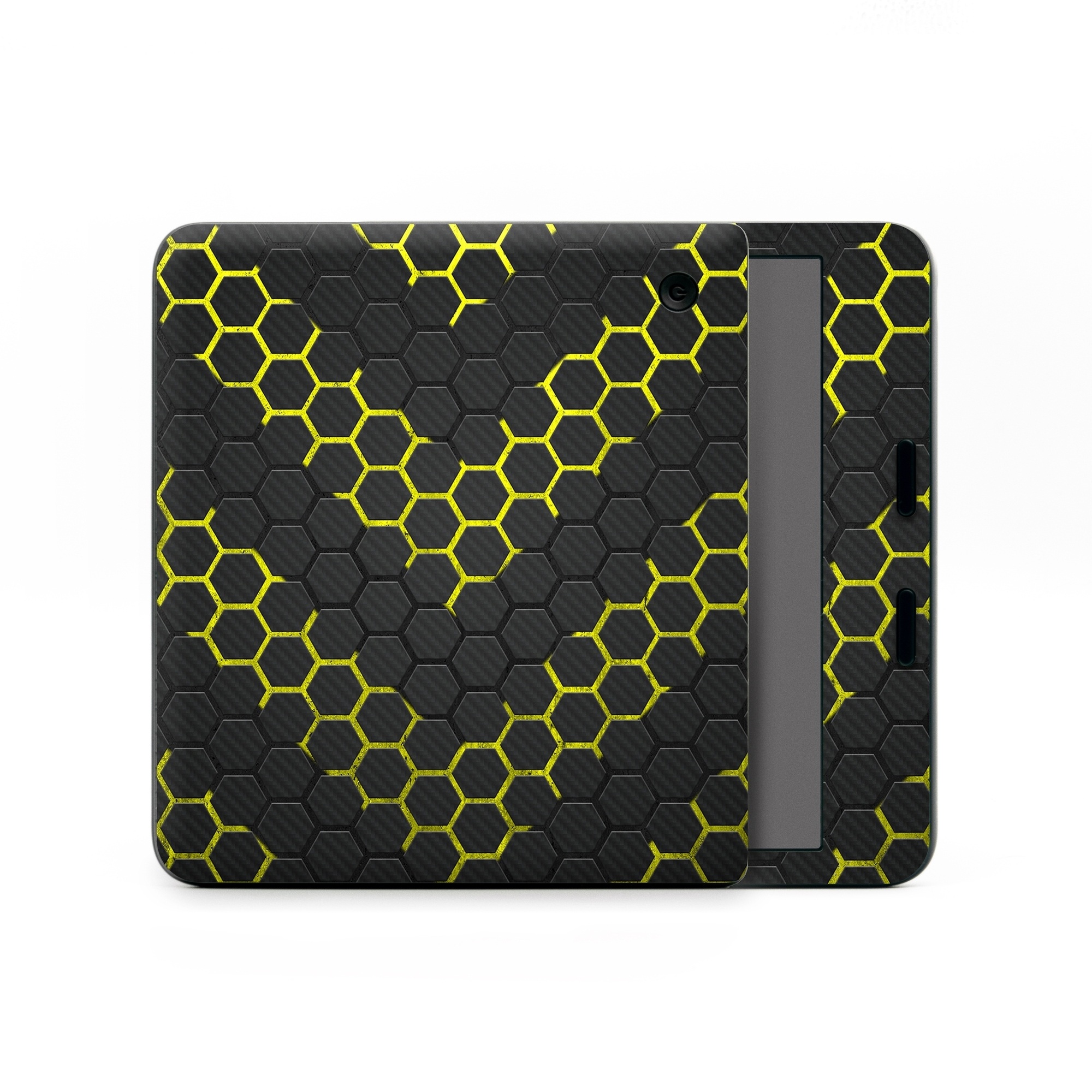 Kobo Libra Colour Skin design of Black, Pattern, Yellow, Mesh, Net, Chain-link fencing, Design, Metal, with black, gray, yellow colors