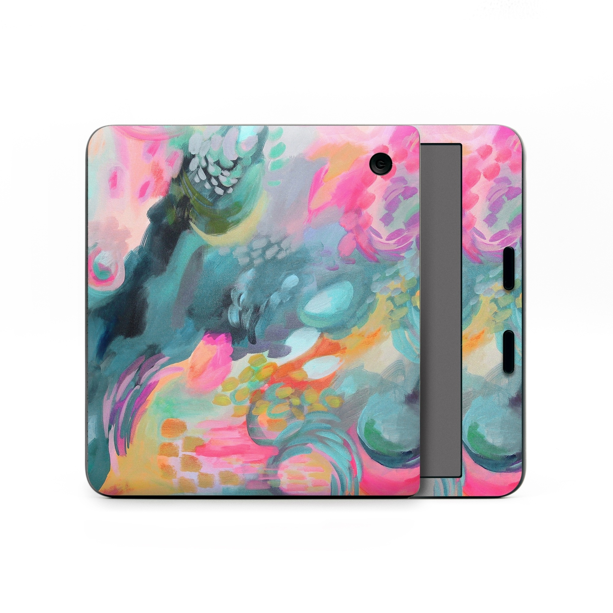 Kobo Libra Colour Skin design of Painting, Acrylic paint, Modern art, Art, Pink, Visual arts, Watercolor paint, Pattern, Illustration, Paint, with blue, pink, orange, yellow, green, purple colors