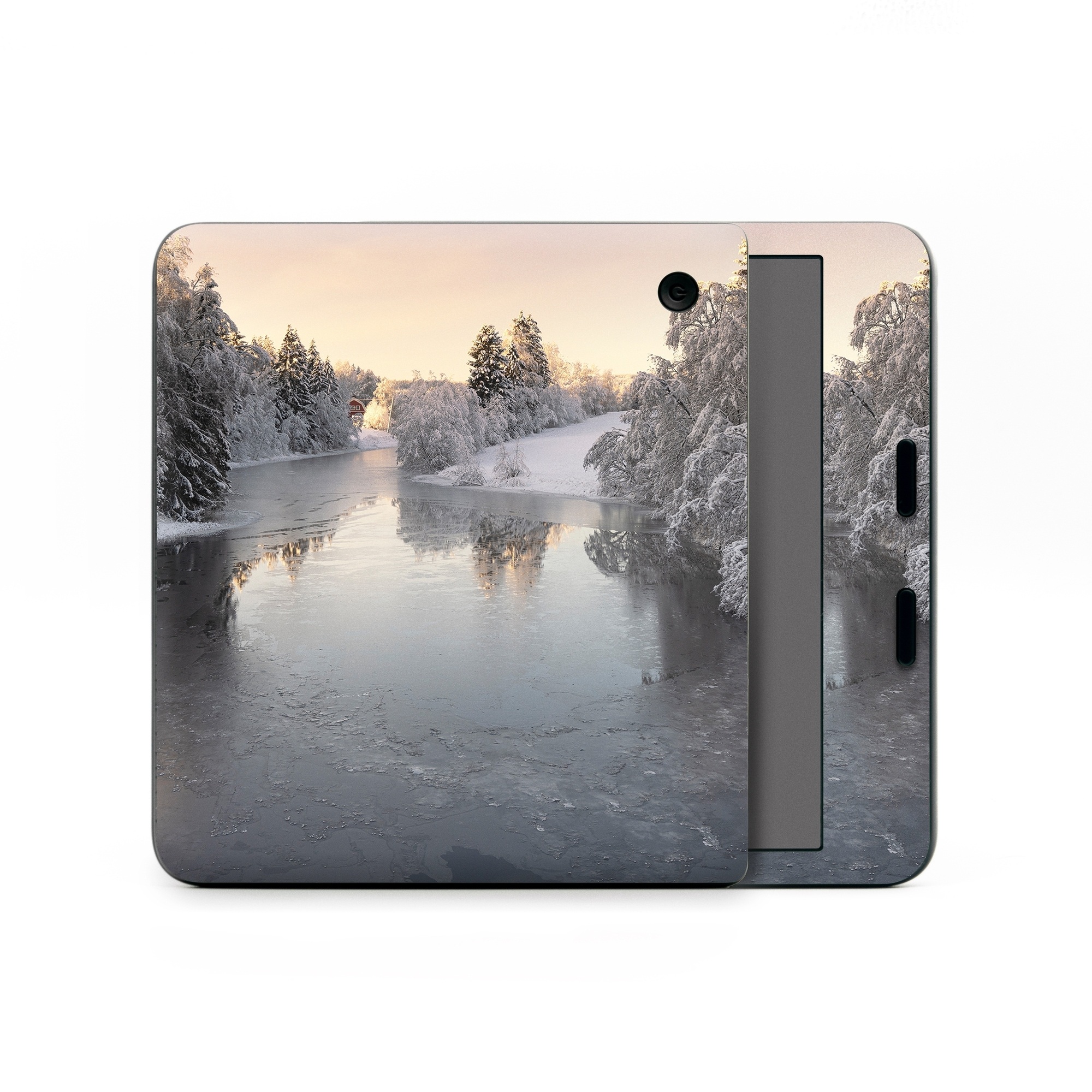 Kobo Libra Colour Skin design of Water, Cloud, Sky, Atmosphere, Water resources, Tree, Natural landscape, Moon, Snow, Dusk, with blue, black, yellow, orange, white colors