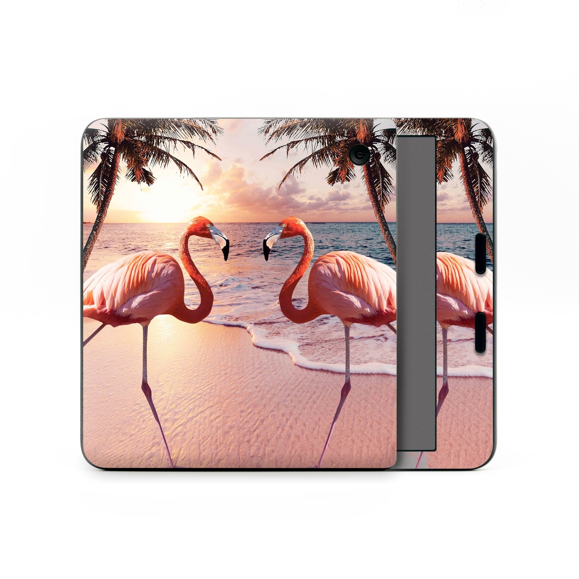 Kobo Libra Colour Skin design of Flamingo, Greater flamingo, Bird, Water bird, Pink, Wildlife, Sky, Tree, Organism, Beak, with pink, blue, green, yellow, white, orange, black colors