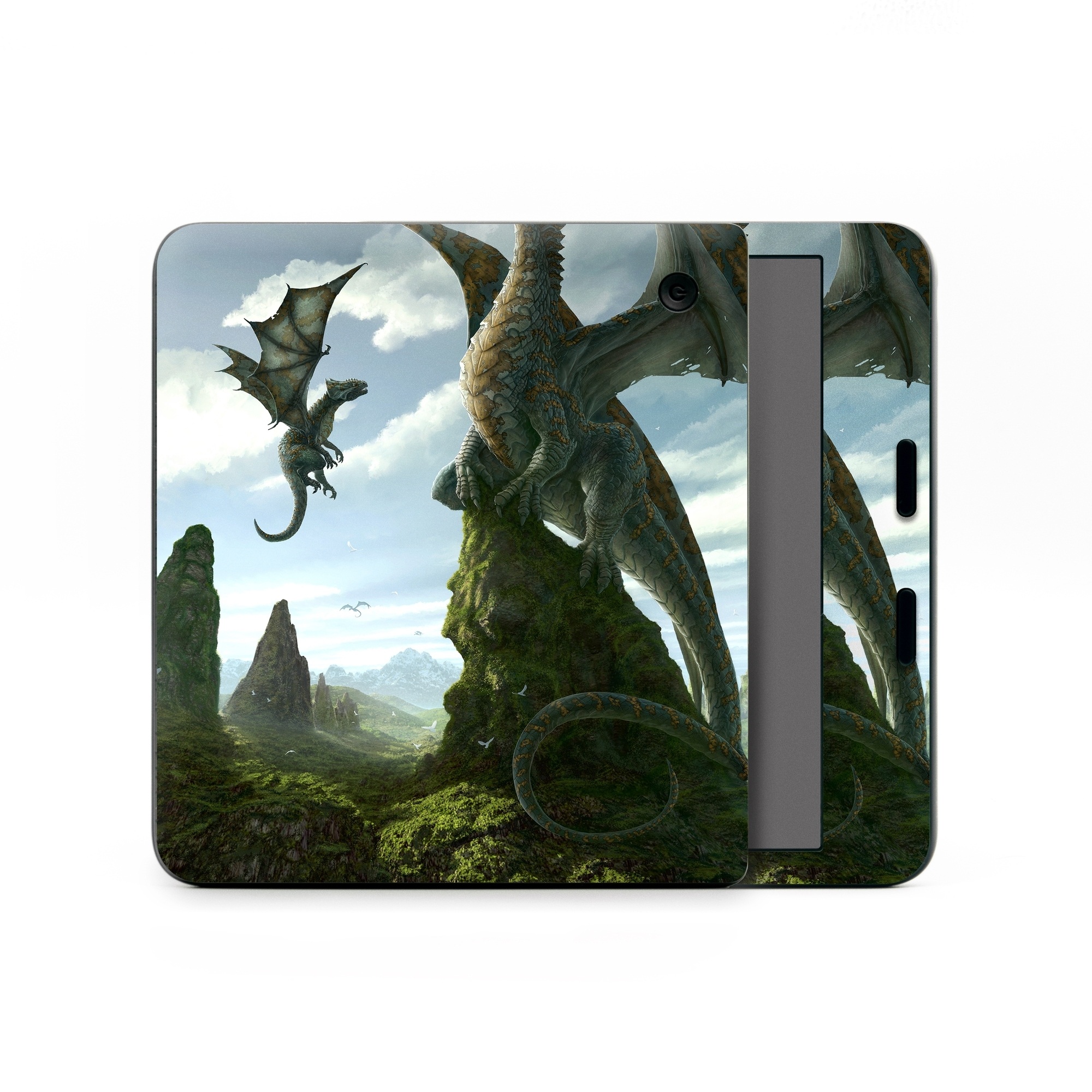 Kobo Libra Colour Skin design of Dragon, Cg artwork, Fictional character, Mythical creature, Mythology, Extinction, Cryptid, Illustration, Games, Massively multiplayer online role-playing game, with black, gray, blue, white, purple colors