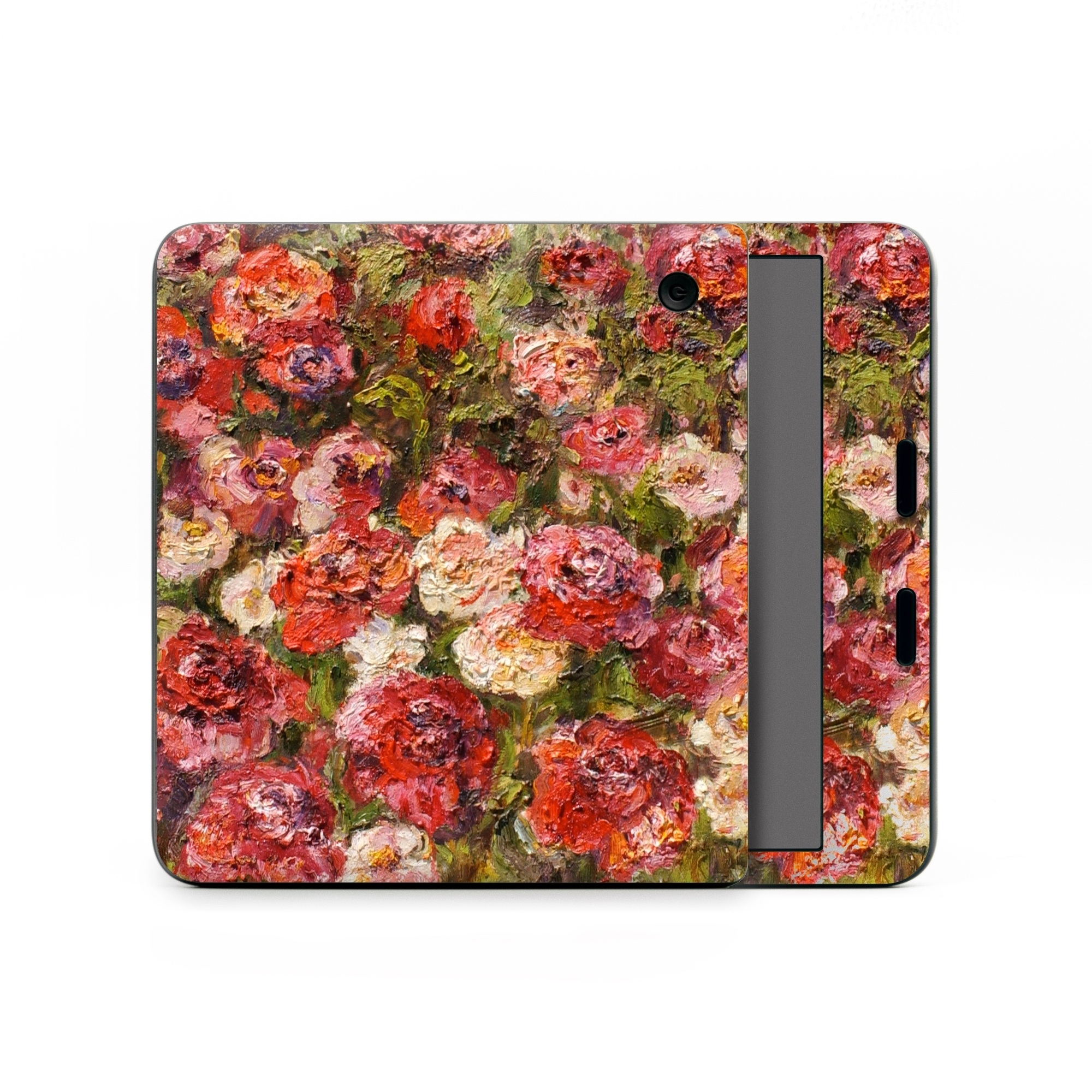 Kobo Libra Colour Skin design of Flower, Garden roses, Rose, Plant, Floribunda, Flowering plant, Rosa × centifolia, Rose family, Botany, Petal, with red, black, green, gray colors