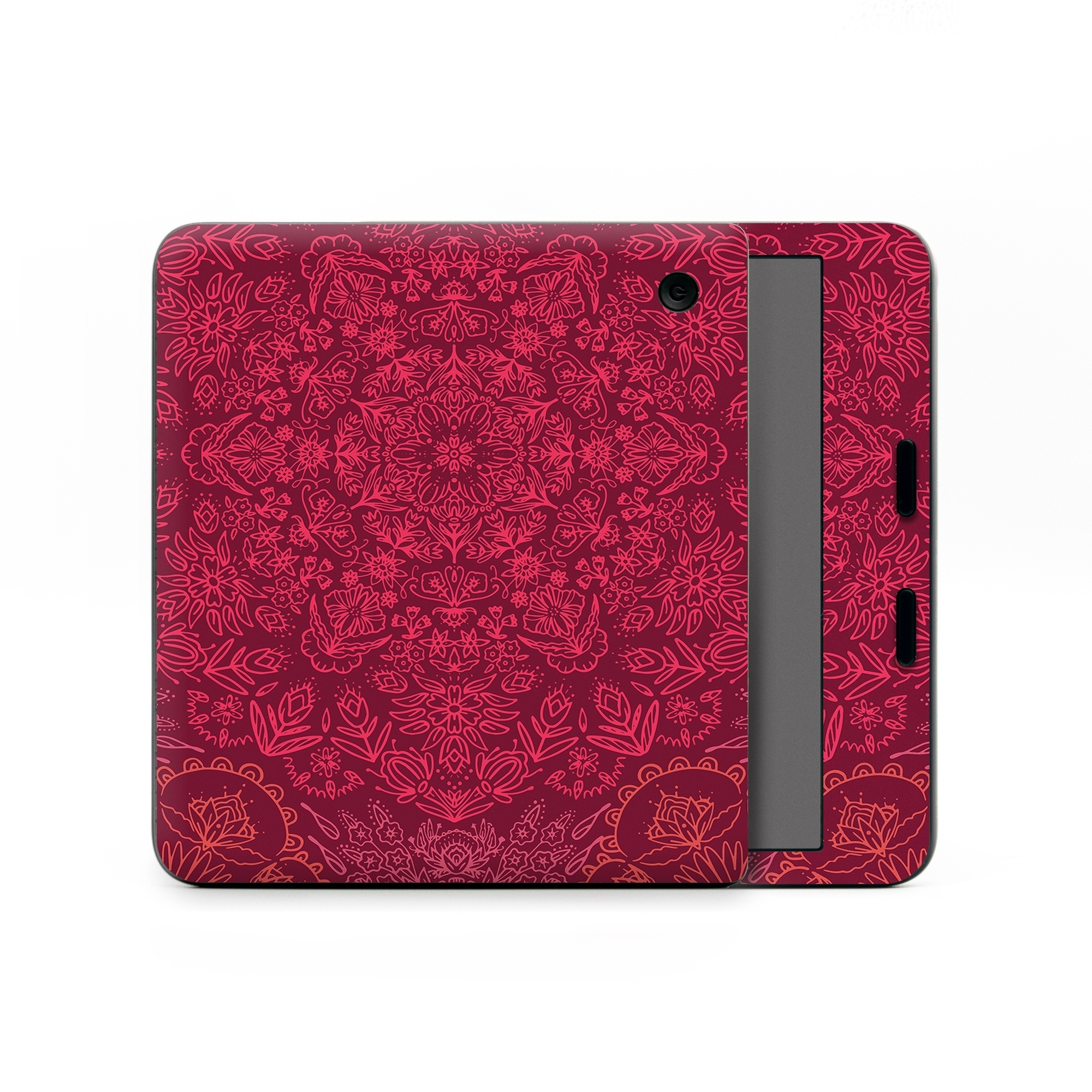 Kobo Libra Colour Skin design of Red, Pattern, Pink, Magenta, Purple, Maroon, Violet, Textile, Design, Wallpaper, with red, black colors
