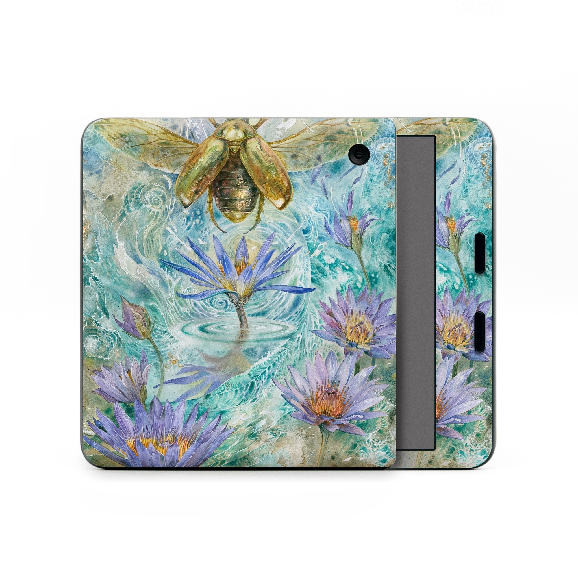 Kobo Libra Colour Skin design of Painting, Fictional character, Art, Flower, Watercolor paint, Plant, Wildflower, Angel, Honeybee, Mythology, with blue, yellow, brown, purple, red, white colors