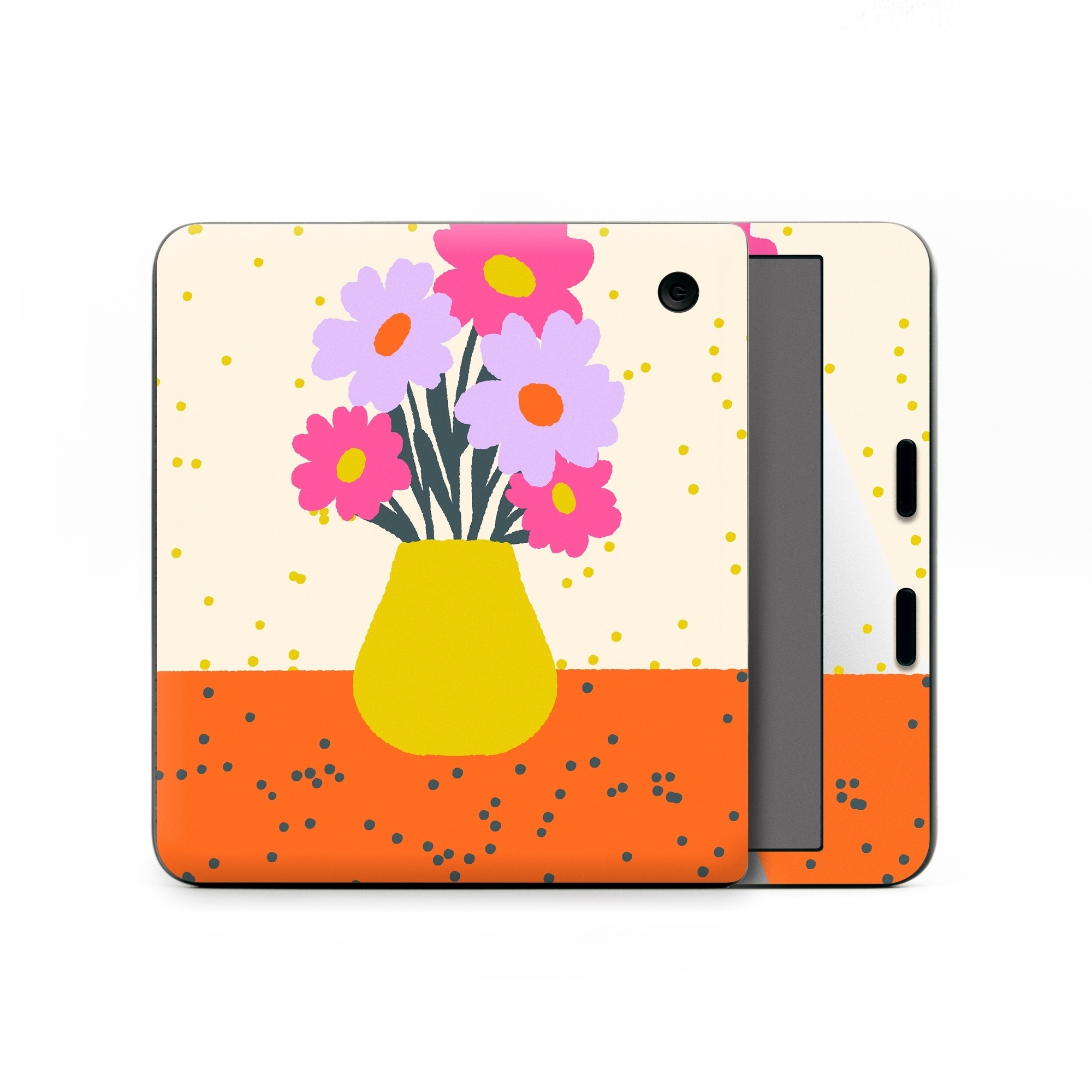 Kobo Libra Colour Skin design of Flower, Plant, Vase, Flowerpot, Petal, Happy, People in nature, Liquid, Font, Art, with white, orange, pink, purple, yellow colors