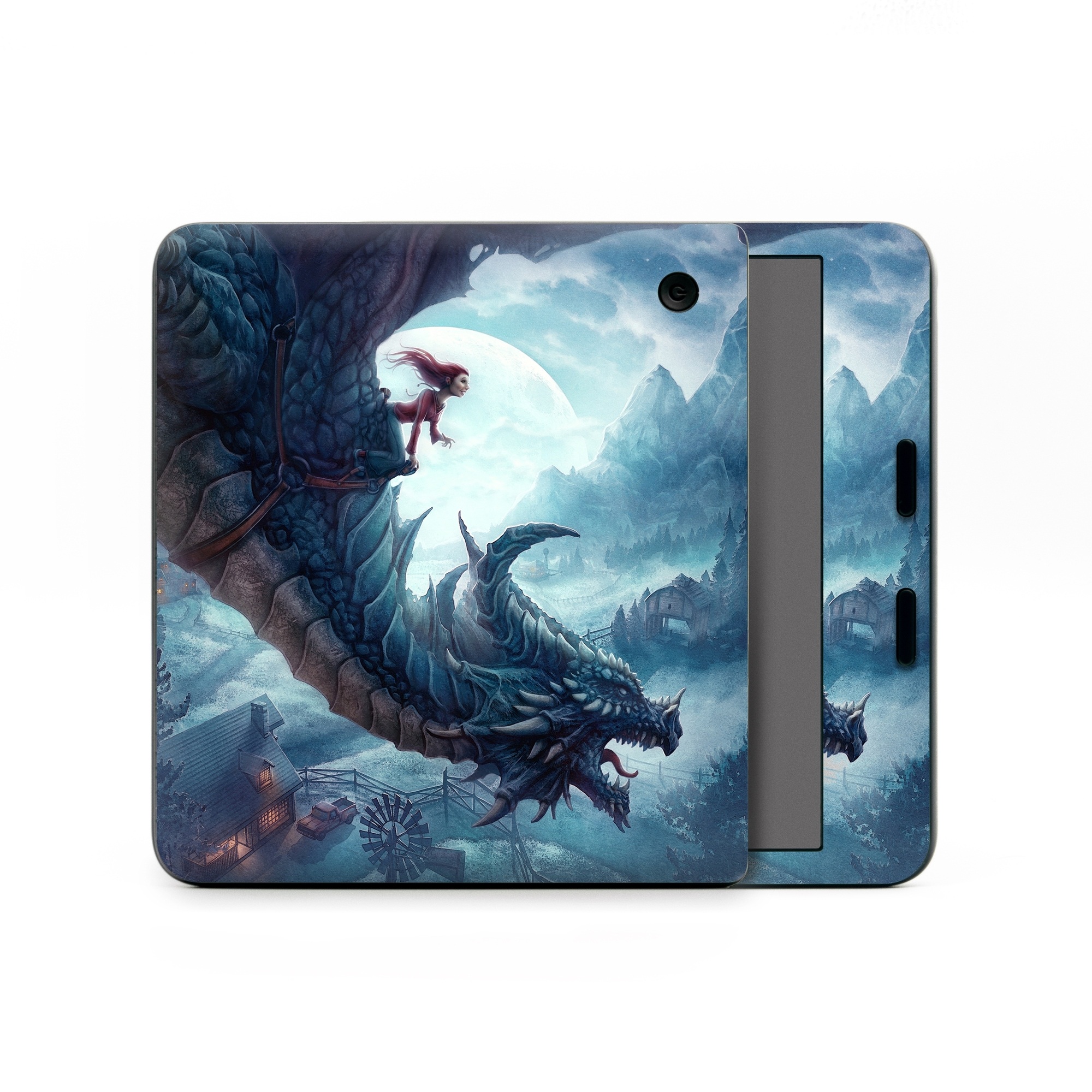 Kobo Libra Colour Skin design of Dragon, Cg artwork, Illustration, Action-adventure game, Fictional character, Mythical creature, Mythology, Fiction, Cryptid, Extinction, with blue, white, brown, green colors