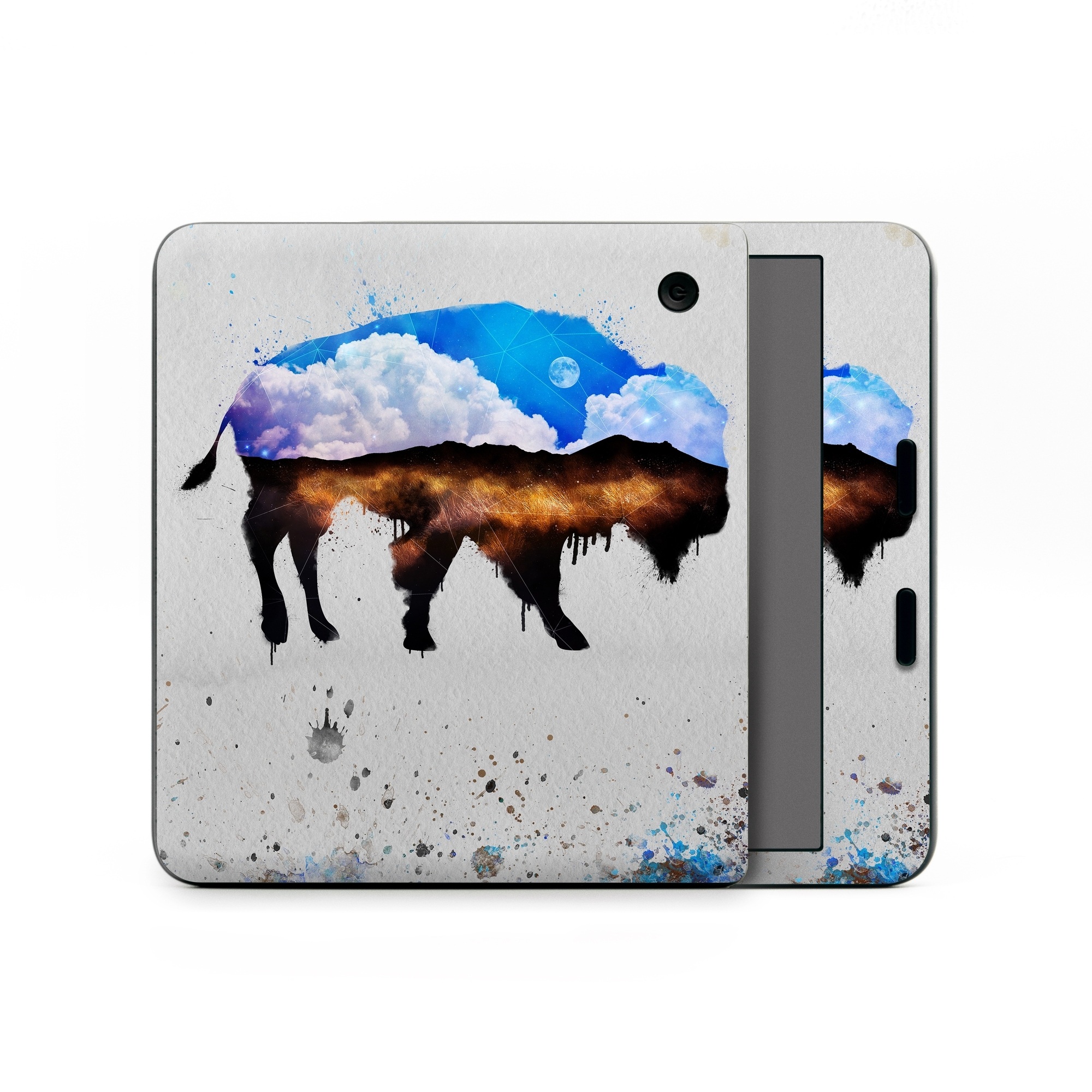 Kobo Libra Colour Skin design of Watercolor paint, Illustration, Art, Water, Painting, Sky, Paint, Acrylic paint, Drawing, Visual arts, with gray, blue, white, black, yellow, orange colors
