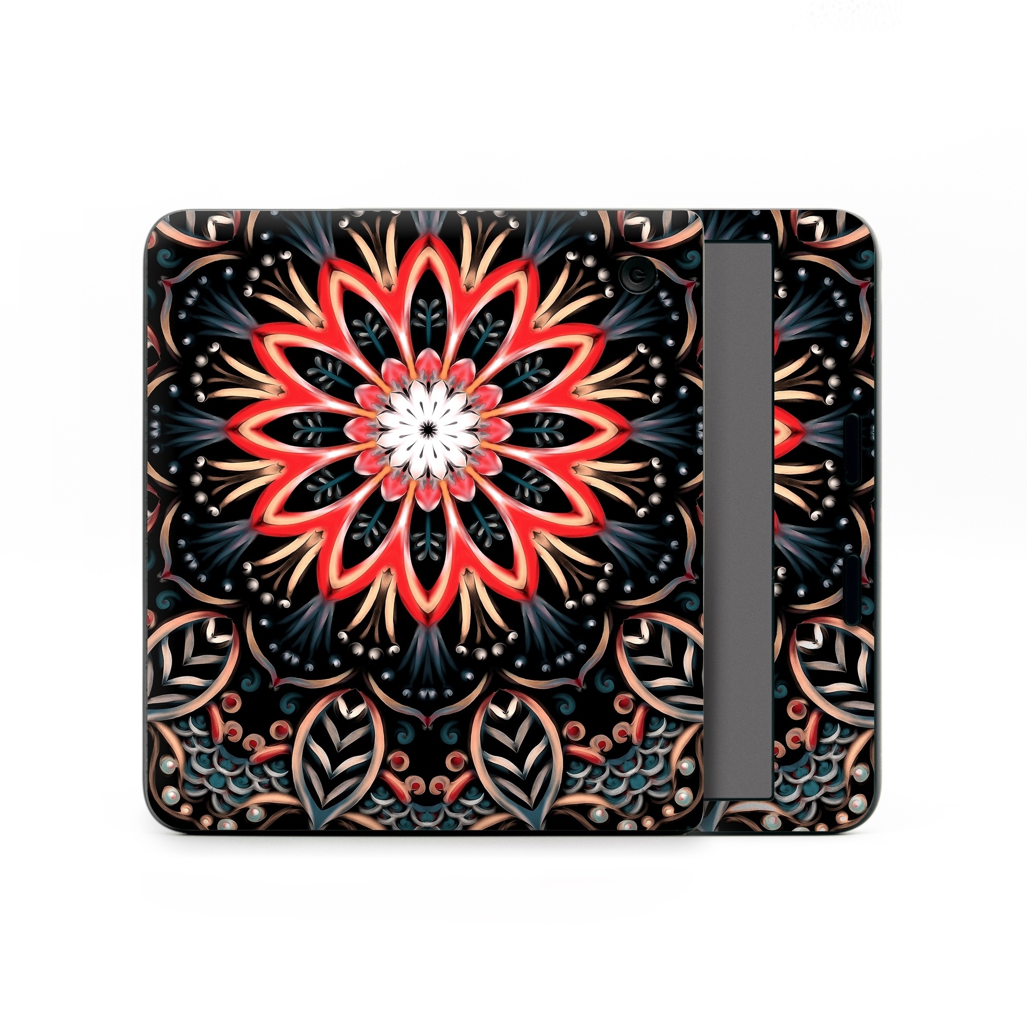 Kobo Libra Colour Skin design of Pattern, Psychedelic art, Symmetry, Design, Art, Visual arts, Textile, Kaleidoscope, Fractal art, Ornament, with black, red, white, blue, yellow, orange colors