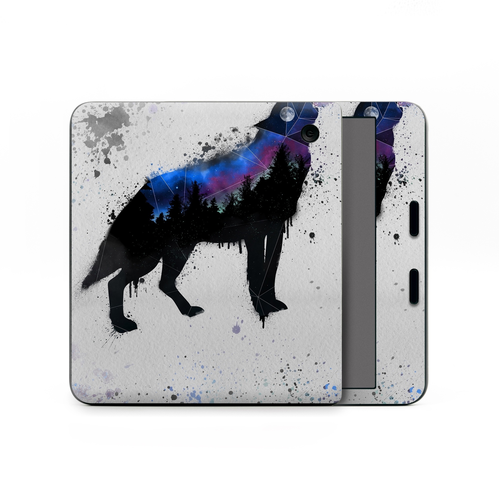 Kobo Libra Colour Skin design of Canidae, Art, Illustration, Watercolor paint, Dog, Graphic design, Street art, Acrylic paint, Painting, Visual arts, with gray, white, blue, black, green, purple colors