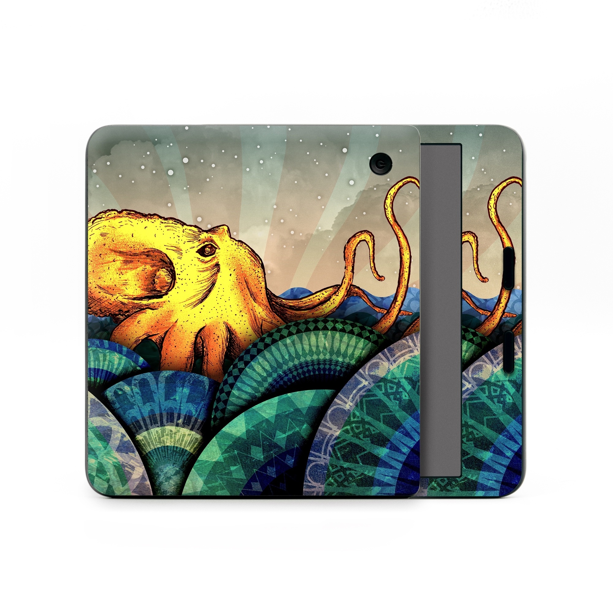 Kobo Libra Colour Skin design of Illustration, Fractal art, Art, Cg artwork, Sky, Organism, Psychedelic art, Graphic design, Graphics, Octopus, with black, gray, blue, green, red colors