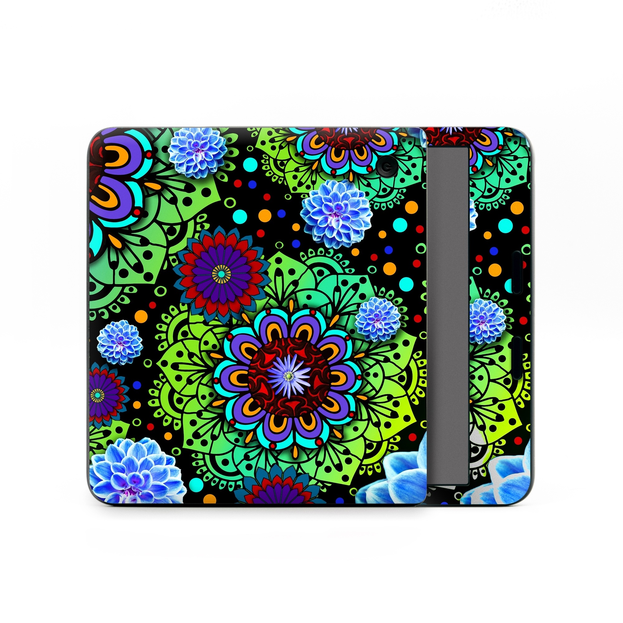 Kobo Libra Colour Skin design of Pattern, Psychedelic art, Design, Flower, Art, Visual arts, Floral design, Plant, Textile, Symmetry, with black, blue, green, purple colors