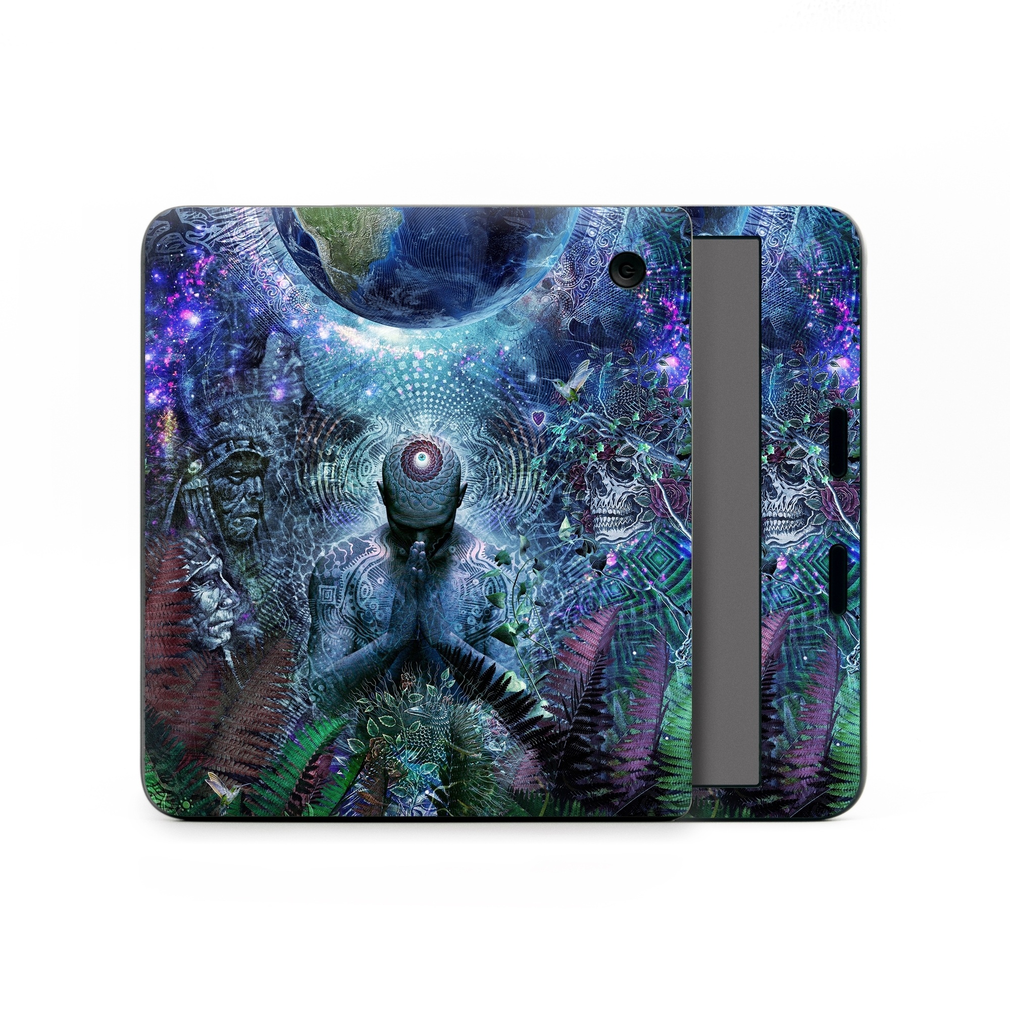 Kobo Libra Colour Skin design of Psychedelic art, Fractal art, Art, Space, Organism, Earth, Sphere, Graphic design, Circle, Graphics, with blue, green, gray, purple, pink, black, white colors