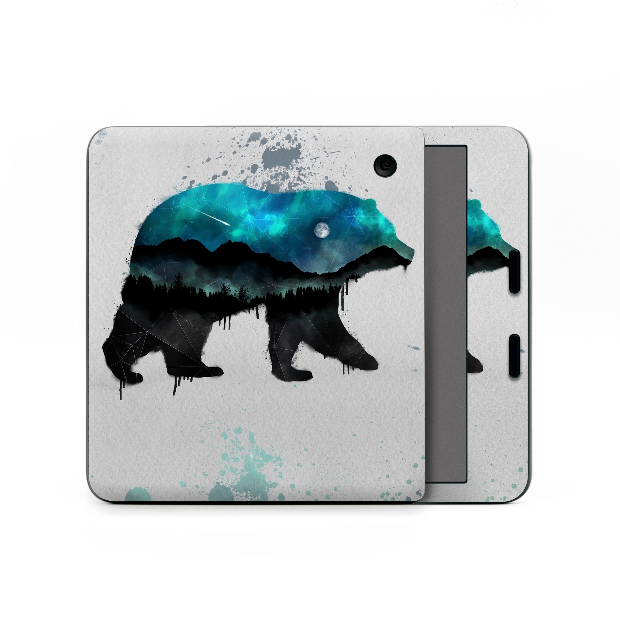 Kobo Libra Colour Skin design of Bear, Illustration, Grizzly bear, Art, Watercolor paint, Snout, Carnivore, Graphic design, Space, Polar bear, with gray, black, white, green, blue colors