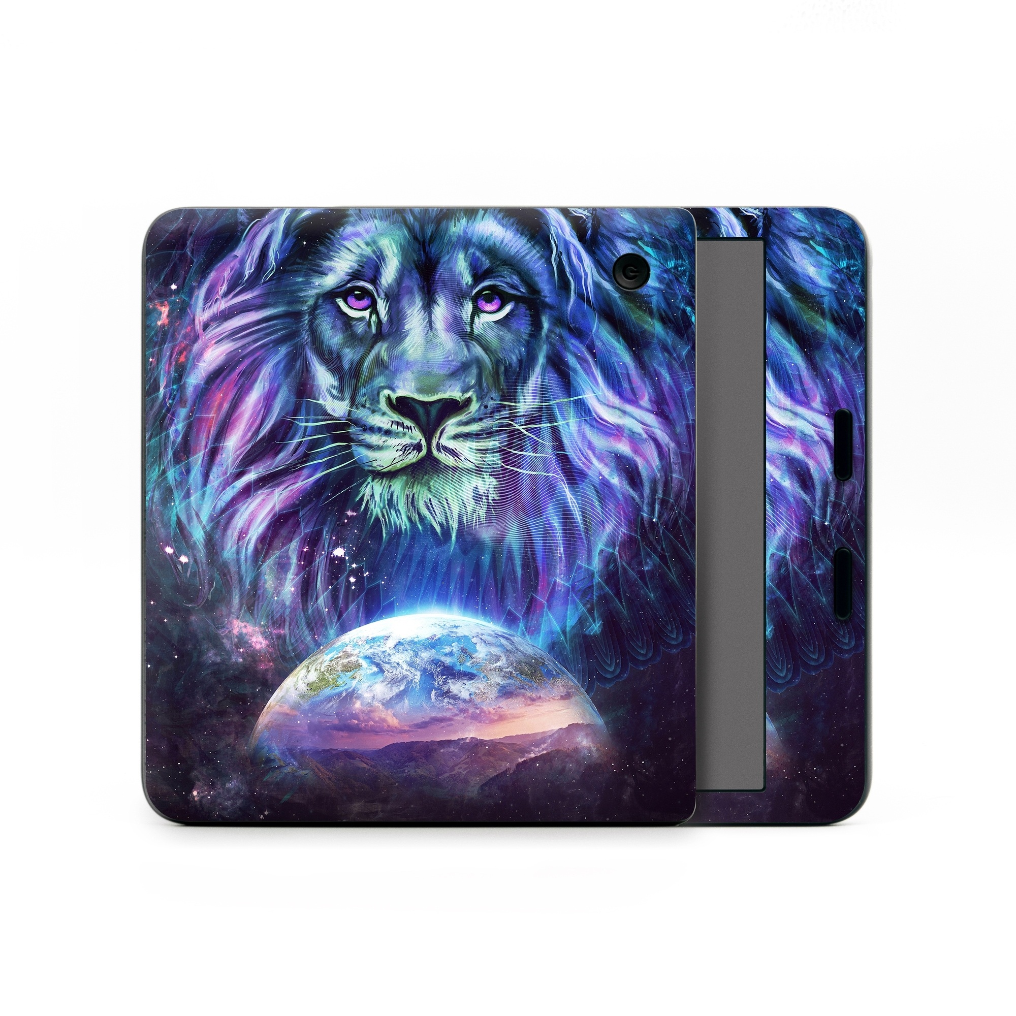 Kobo Libra Colour Skin design of Lion, Felidae, Purple, Wildlife, Big cats, Illustration, Darkness, Space, Painting, Art, with purple, blue, green, black, white, red colors