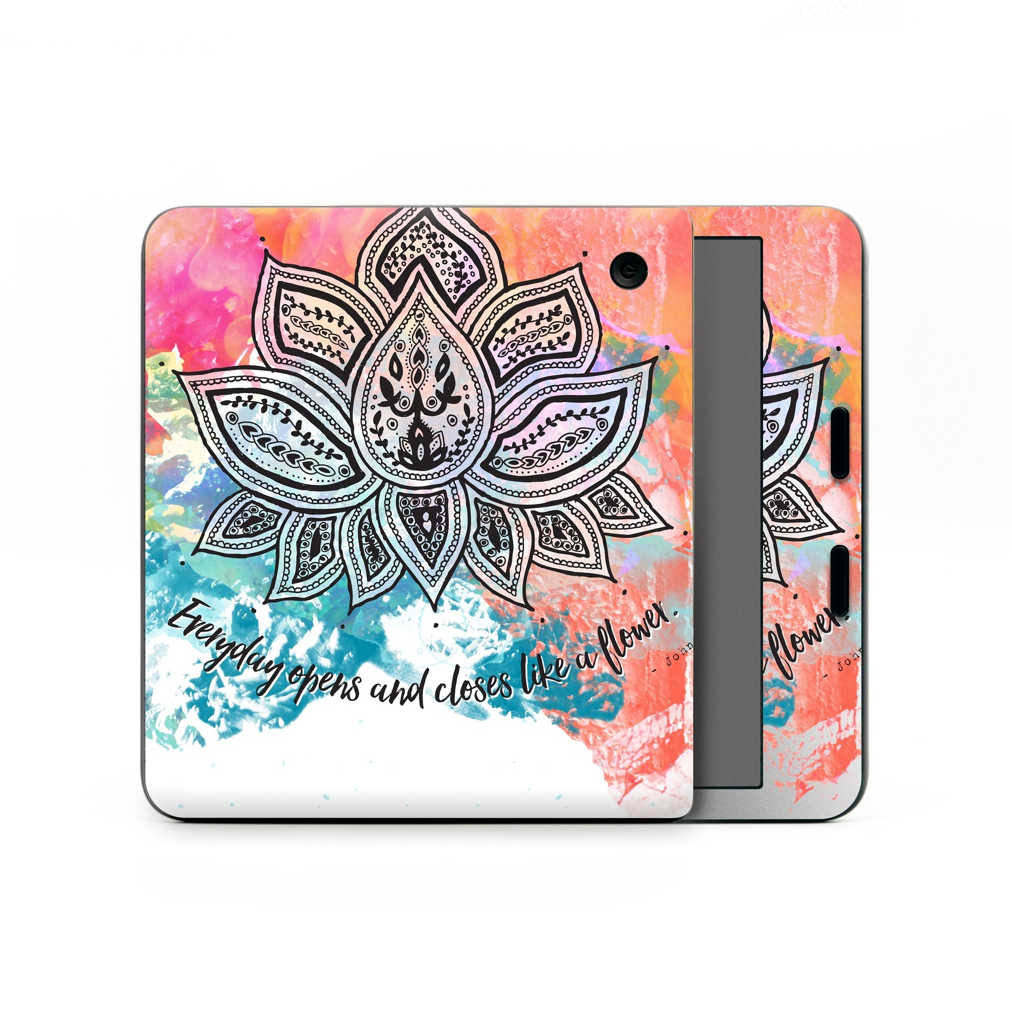 Kobo Libra Colour Skin design of Pink, Leaf, Pattern, Design, Graphic design, Illustration, Symmetry, Visual arts, Art, Plant, with orange, yellow, red, blue, green, black colors