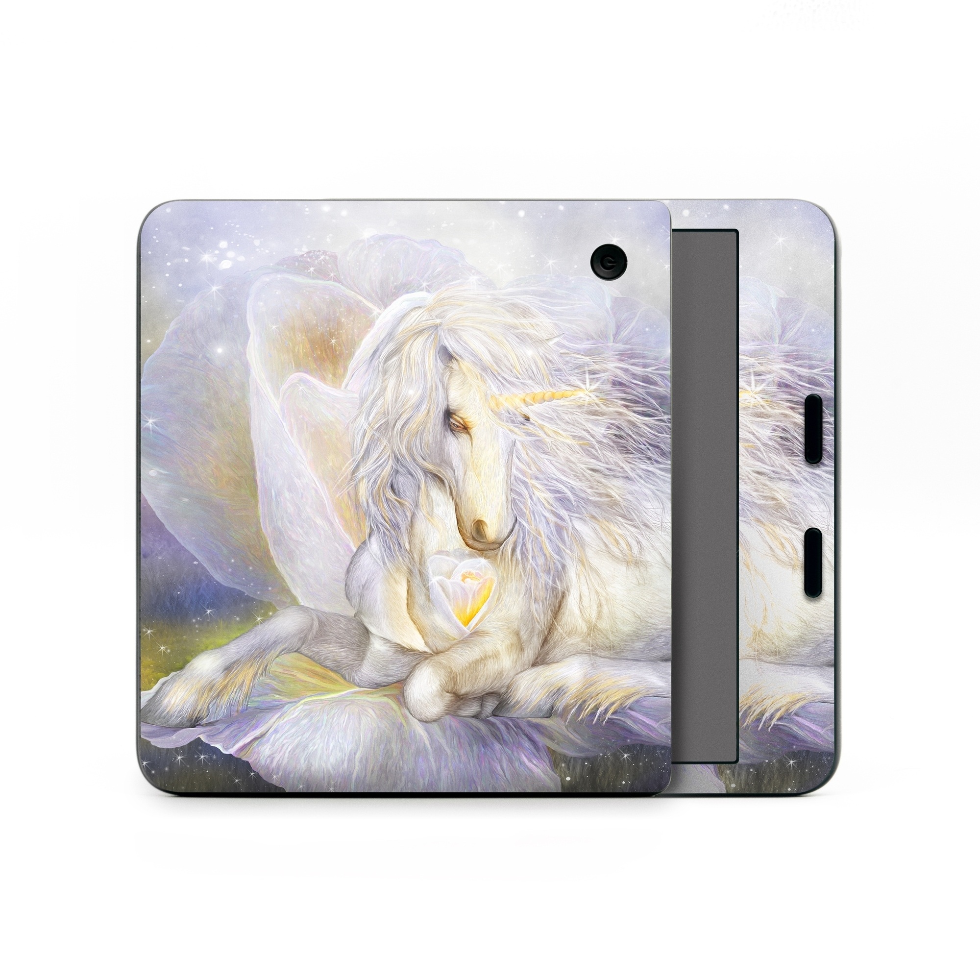 Kobo Libra Colour Skin design of Fictional character, Mythical creature, Unicorn, Sky, Mythology, Supernatural creature, Illustration, with gray, black, green, pink, blue colors