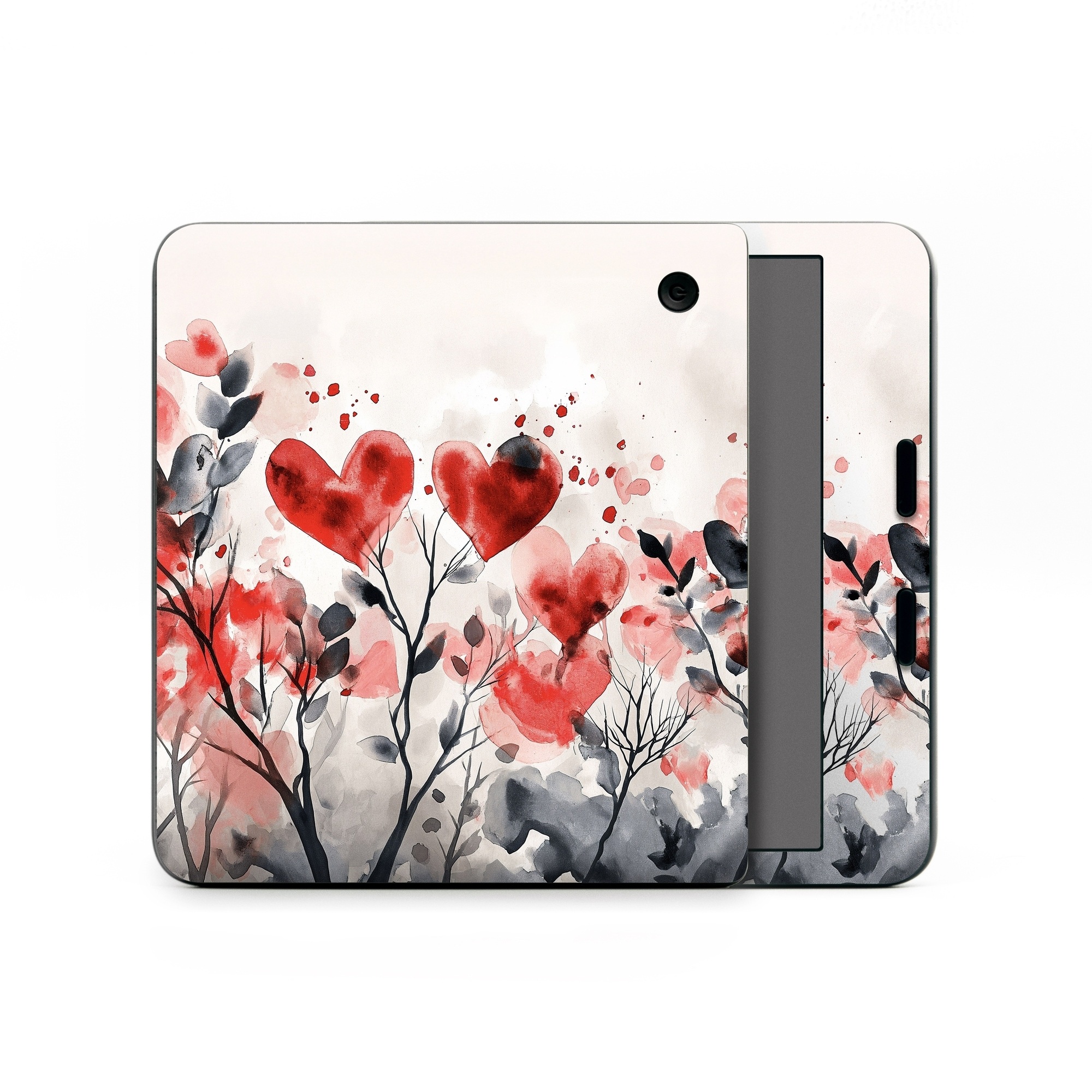 Kobo Libra Colour Skin design of Flower, Plant, Petal, Sky, Natural landscape, Twig, Tree, Art, Painting, Flowering plant, with white, black, gray, red, pink colors
