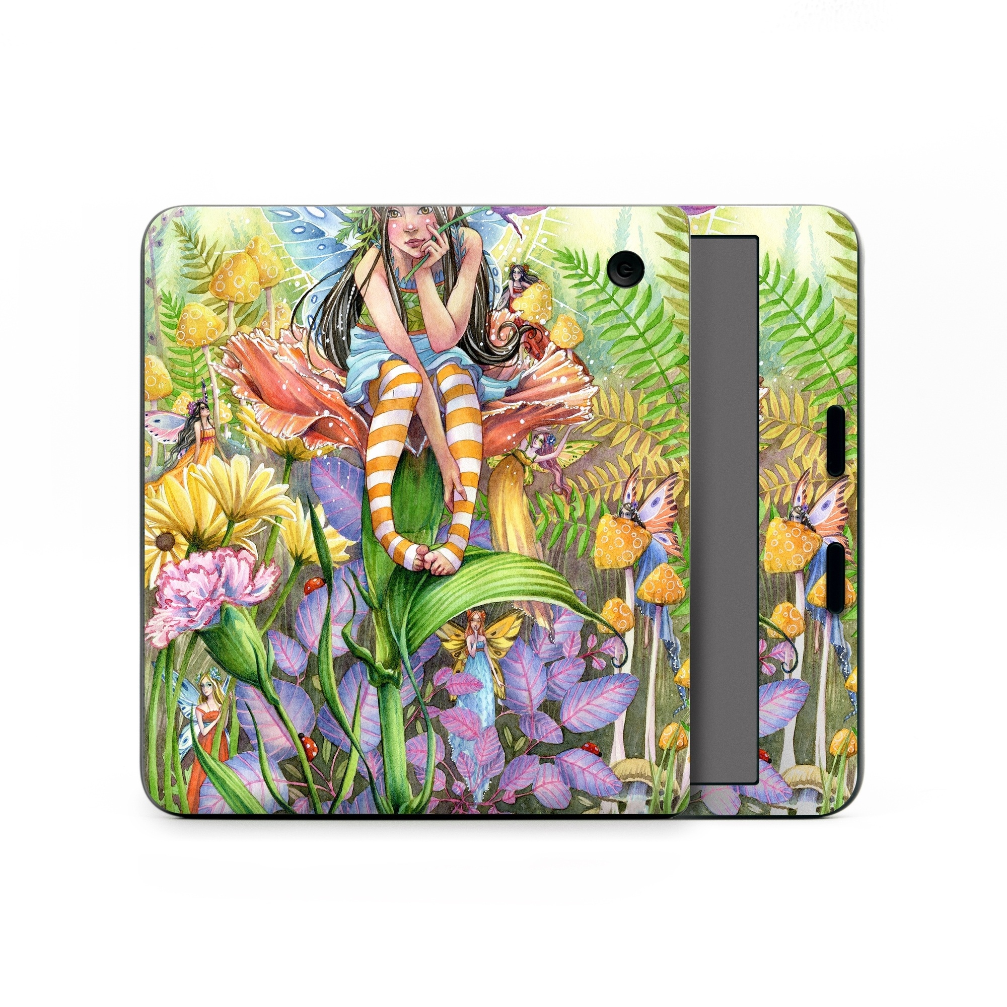 Kobo Libra Colour Skin design of Fictional character, Illustration, Art, Plant, Painting, Wildflower, Mythical creature, with gray, green, black, yellow, red colors