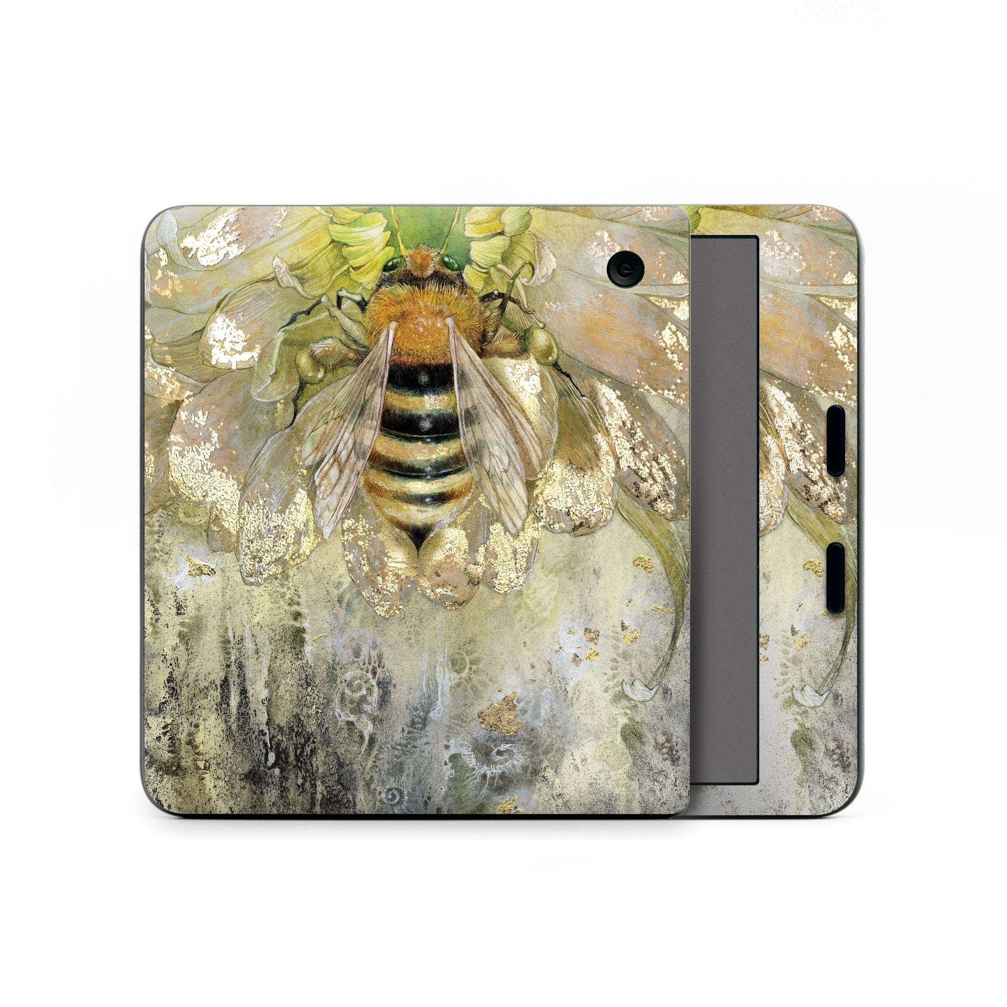 Kobo Libra Colour Skin design of Honeybee, Insect, Bee, Membrane-winged insect, Invertebrate, Pest, Watercolor paint, Pollinator, Illustration, Organism, with yellow, orange, black, green, gray, pink colors