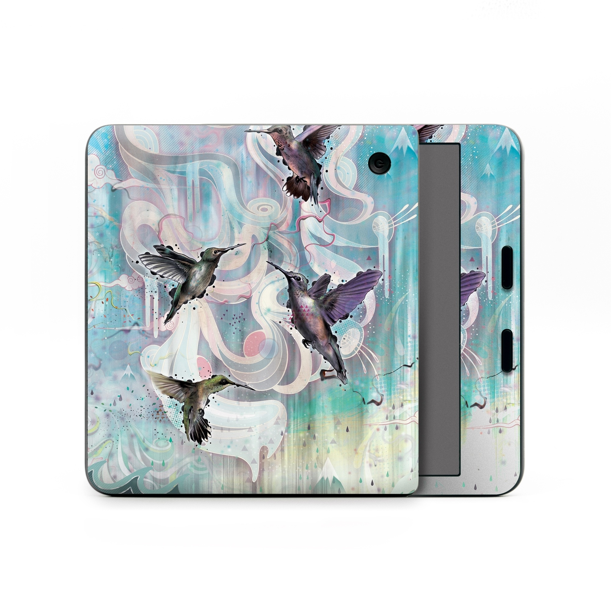 Kobo Libra Colour Skin design of Bird, Watercolor paint, Illustration, Hummingbird, Painting, Art, Wing, Fictional character, Acrylic paint, Perching bird, with gray, blue, black colors