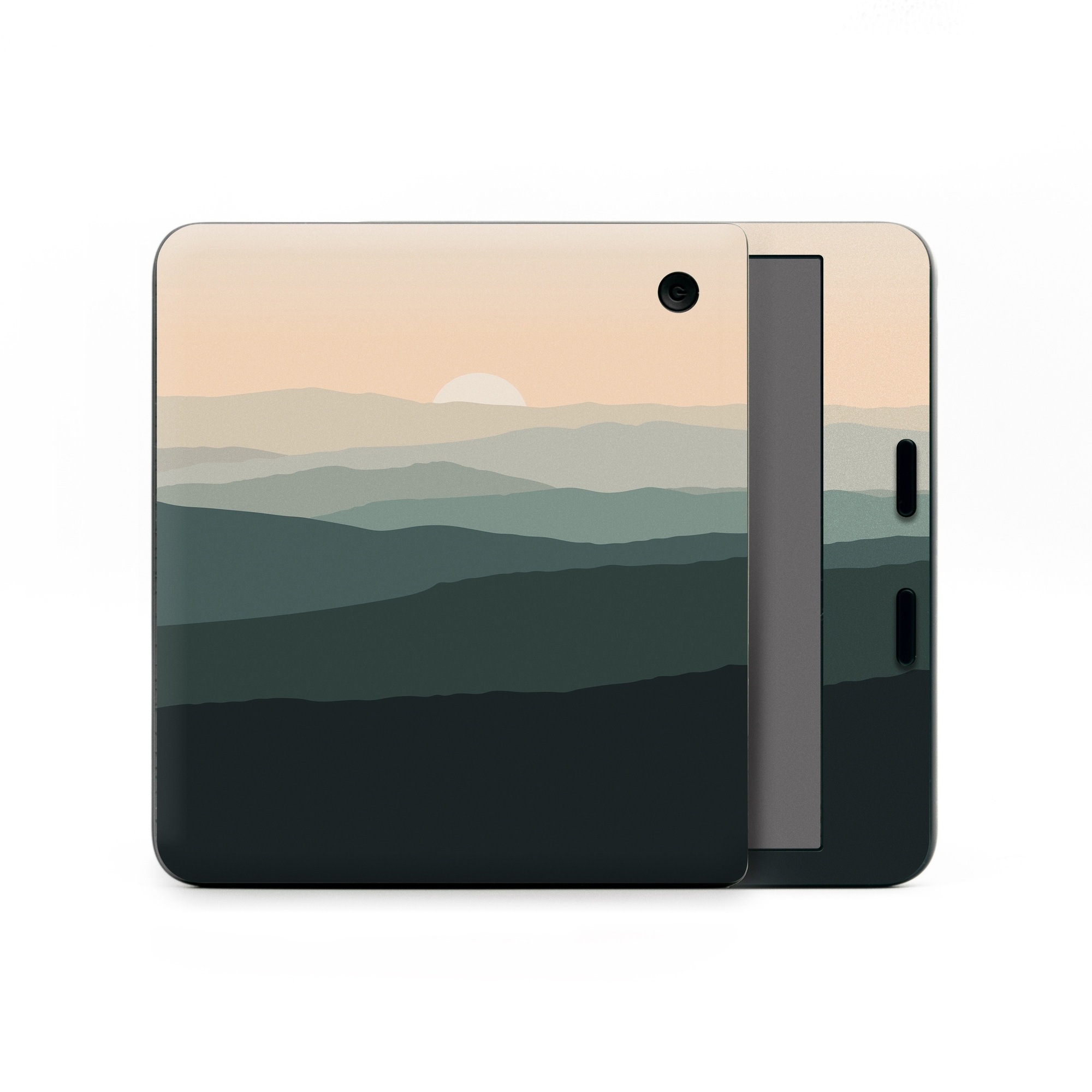 Kobo Libra Colour Skin design of Sky, Mountain, Afterglow, Cloud, Highland, Dusk, Sunrise, Landscape, Sunset, Cumulus, with black, gray, white, orange, yellow colors