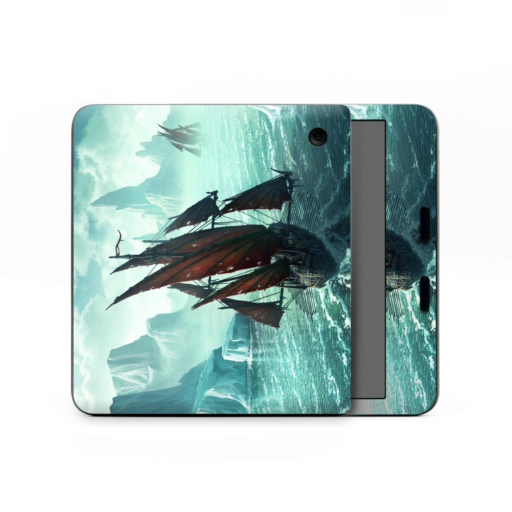 Kobo Libra Colour Skin design of Cg artwork, Vehicle, Ghost ship, Manila galleon, Fluyt, Adventure game, First-rate, Sailing ship, Mythology, Strategy video game, with gray, black, blue, green, white colors