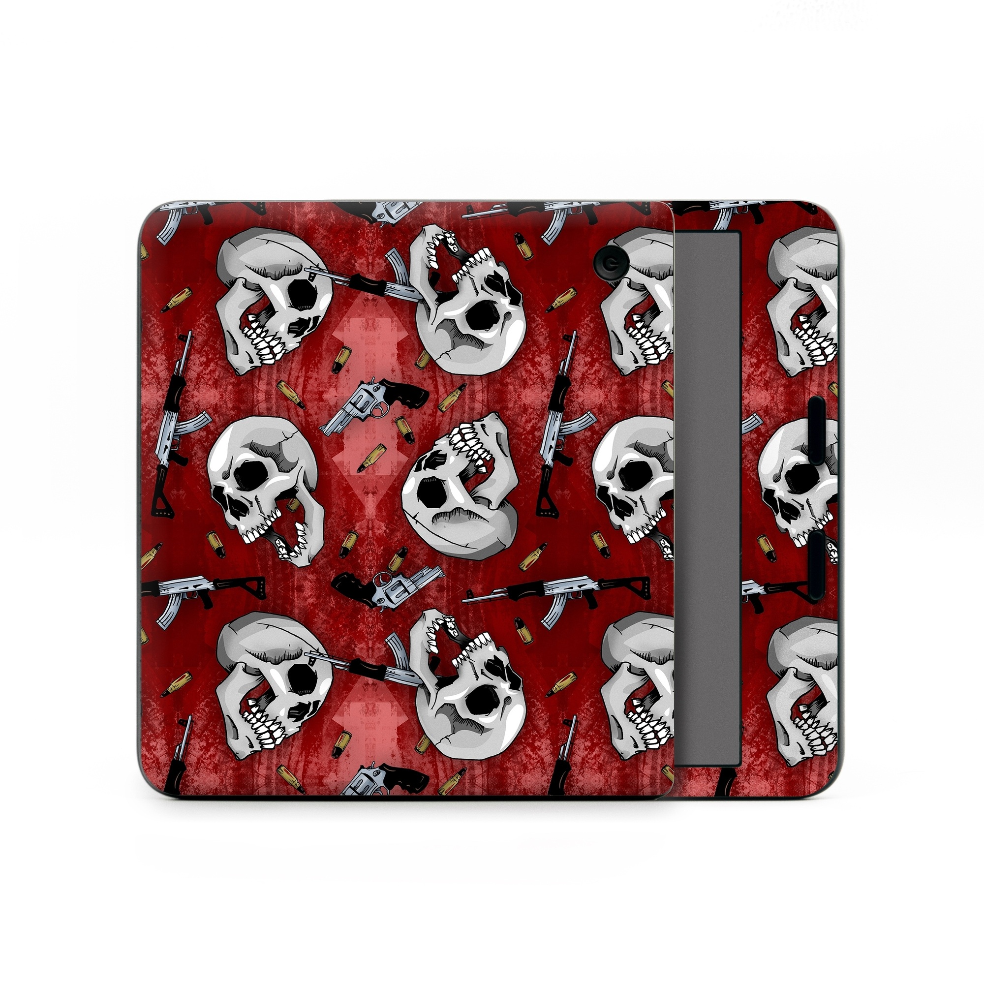 Kobo Libra Colour Skin design of Skull, Red, Bone, Personal protective equipment, Skeleton, Mask, Font, Sports gear, Headgear, Pattern, with black, red, gray colors