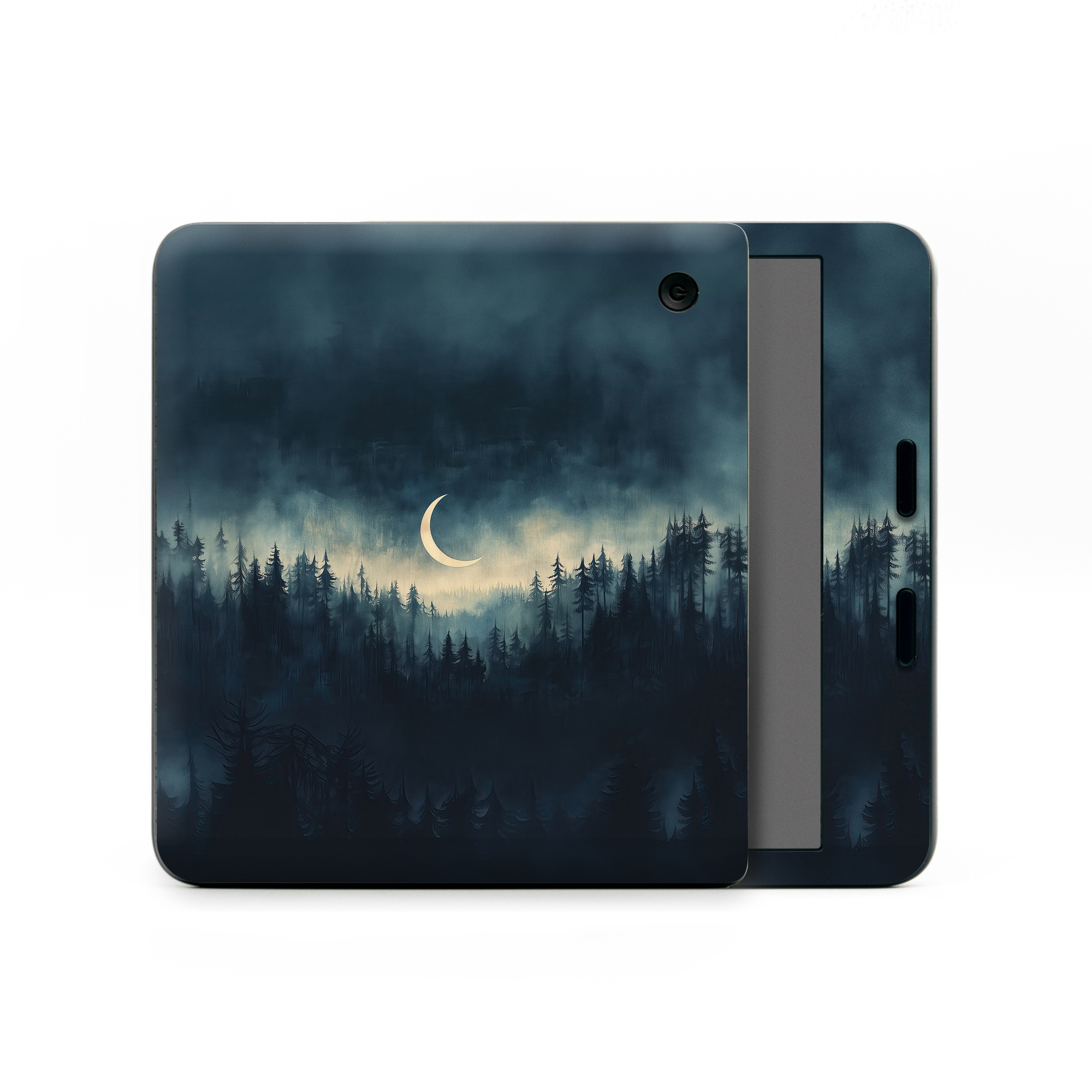 Kobo Libra Colour Skin design of Cloud, Sky, Atmosphere, Moon, Ecoregion, Crescent, Natural landscape, Tree, Plant, Dusk, with black, blue, white, gray colors